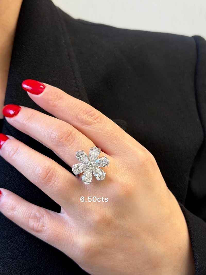 Lab-Grown Pear Shape Diamond Flower Ring