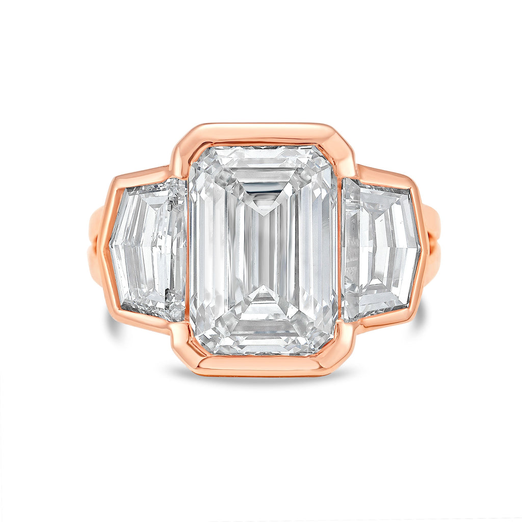 Lab-Grown Emerald Cut Bezel Ring with Cadillac Sides, 18K Gold