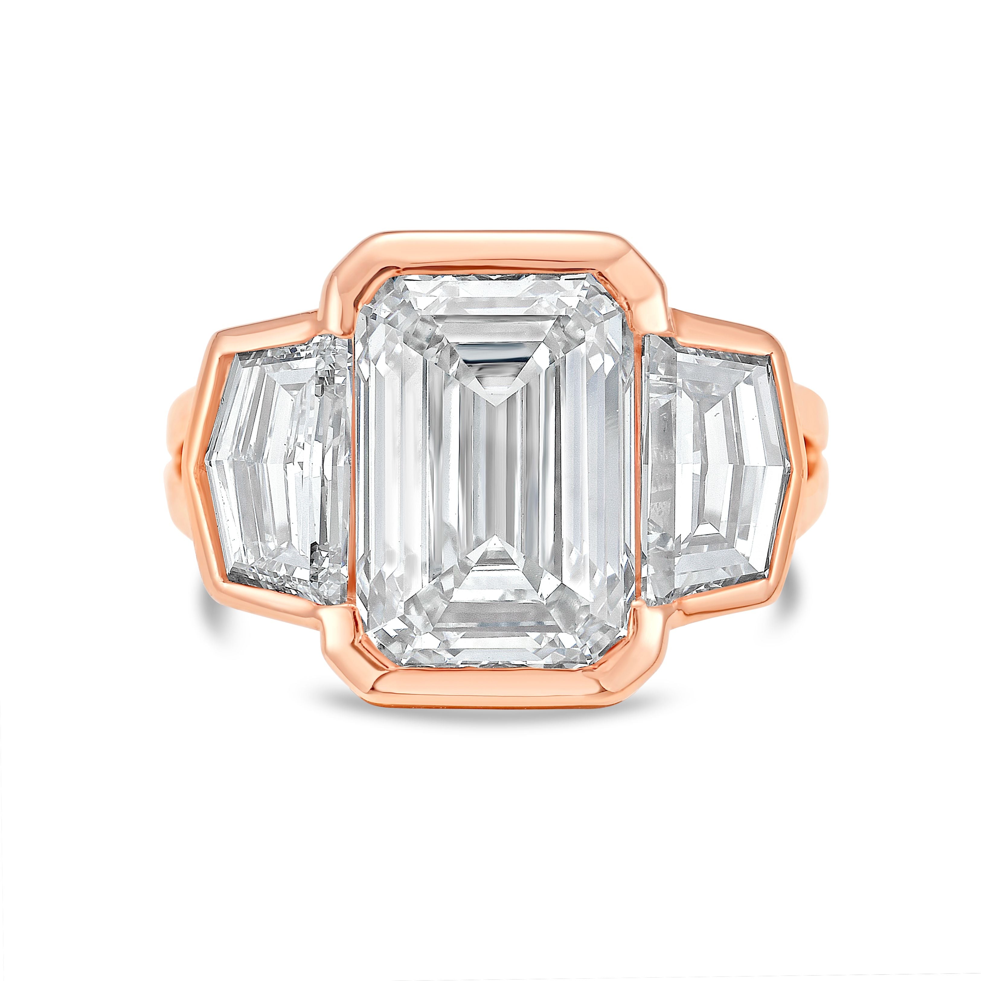 Lab-Grown Emerald Cut Bezel Ring with Cadillac Sides, 18K Gold
