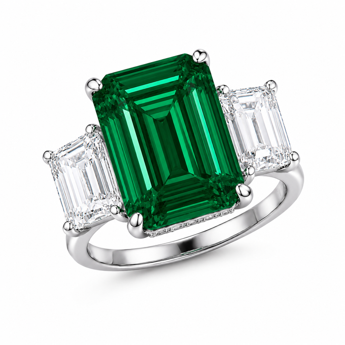 Natalie All Platinum 3 Stone Ring in Emerald
