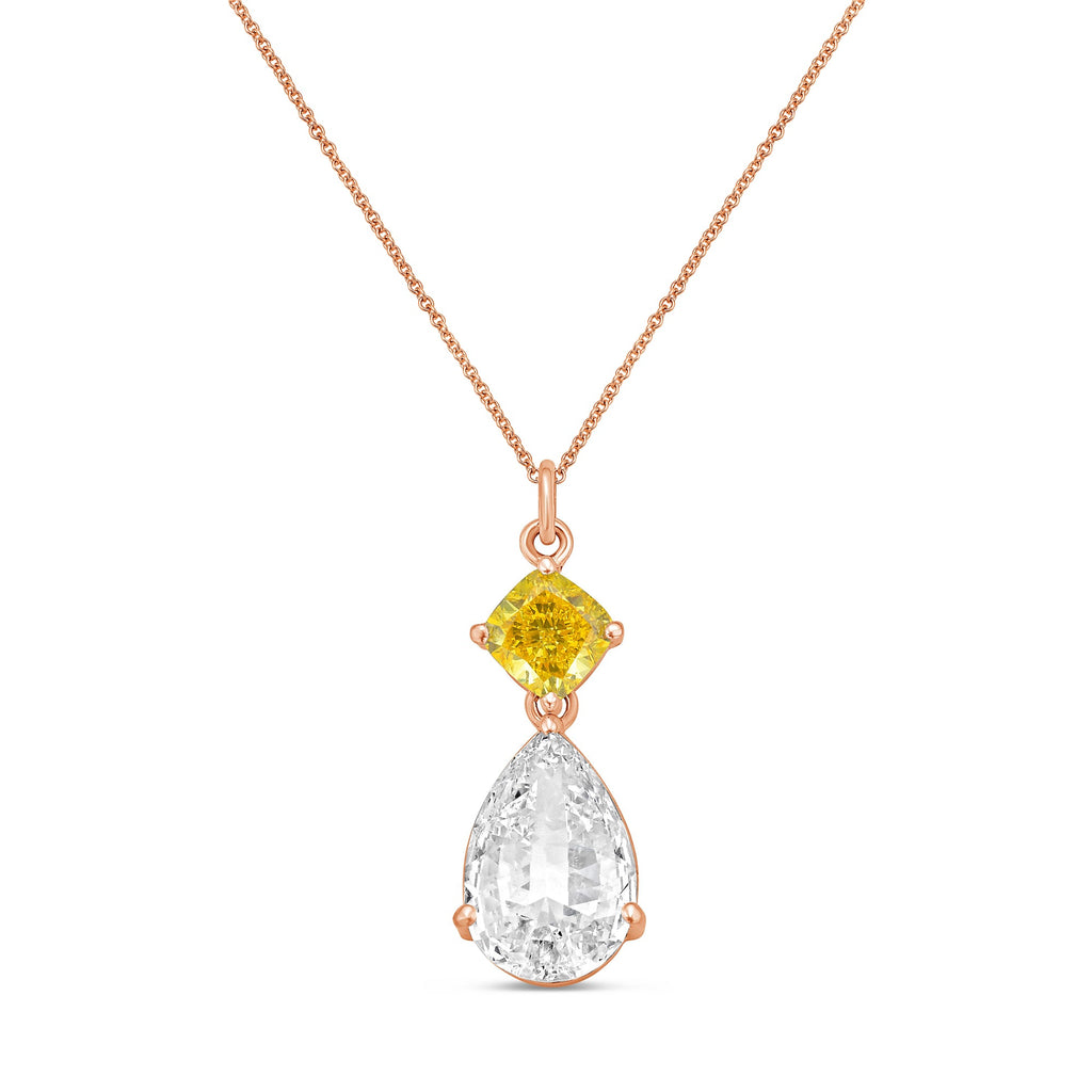 Lab-Grown Yellow & White Diamond Drop Pendant, 14k Gold