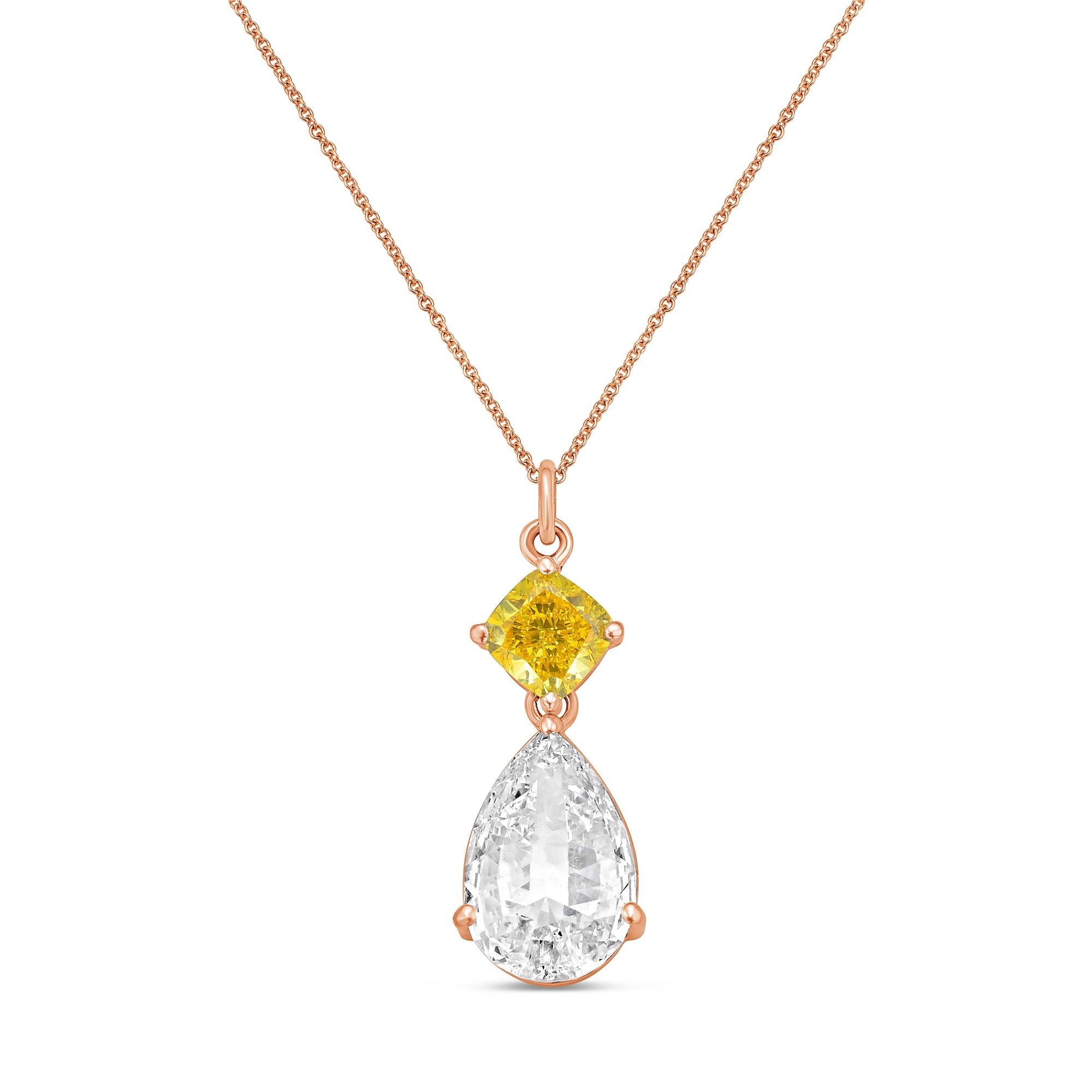 Lab-Grown Yellow & White Diamond Drop Pendant, 14k Gold