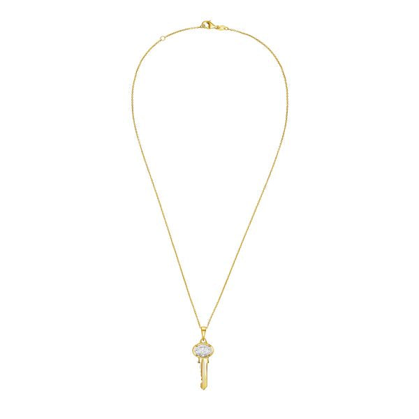 Lab-Grown Oval Diamond Accent Key Pendant, 14K Gold