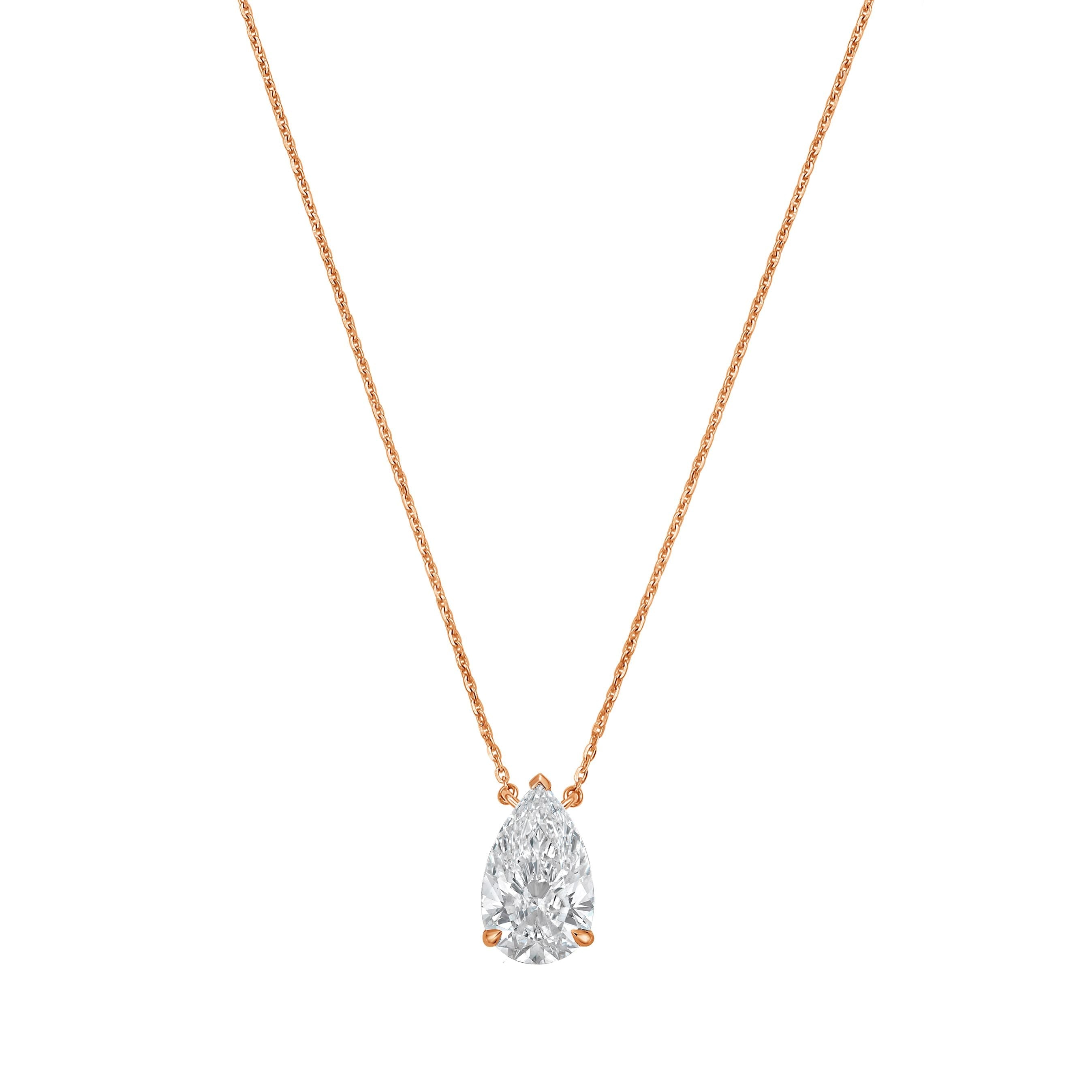Lab-Grown Pear Diamond Solitaire Pendant, 14k Gold