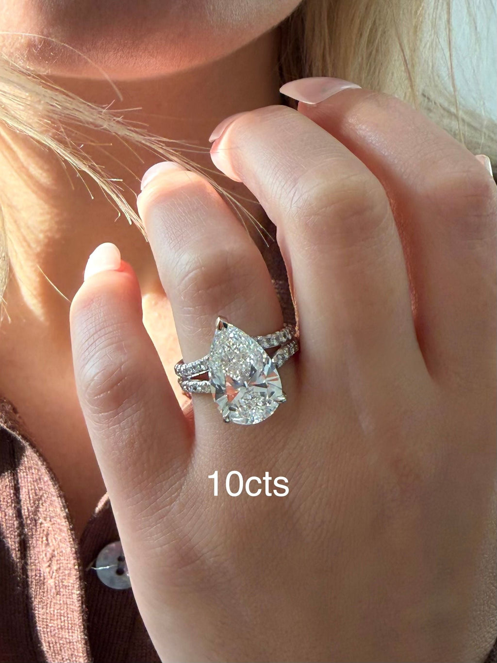 Lab-Grown Pear Diamond Split Shank Ring, 18K Gold