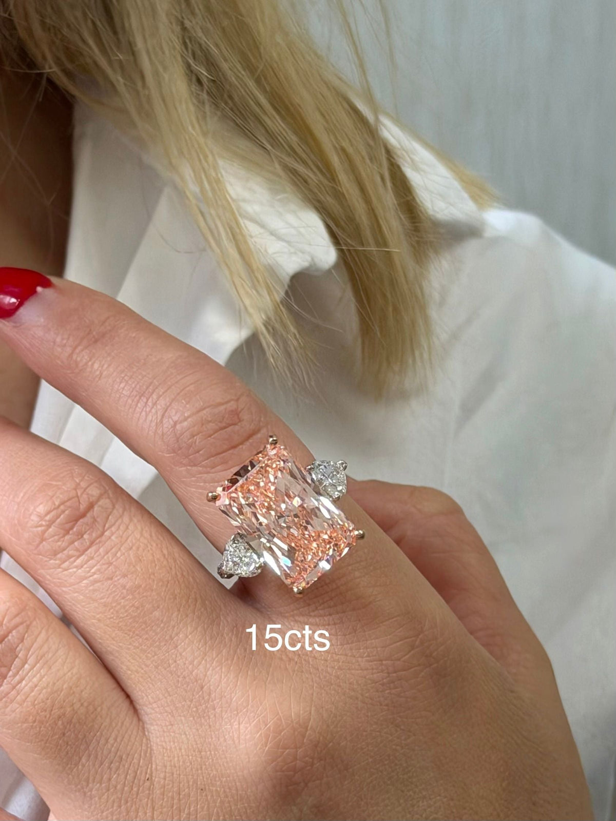 Lab-Grown Pink Radiant Diamond Ring with Heart Sides