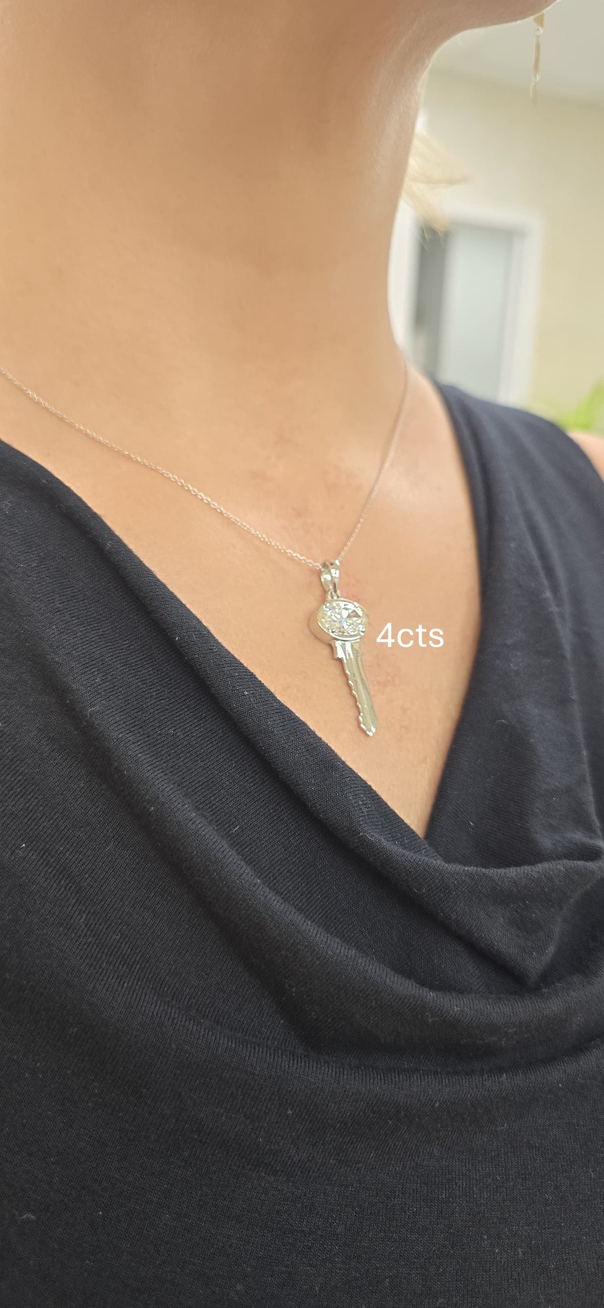 Lab-Grown Oval Diamond Accent Key Pendant
