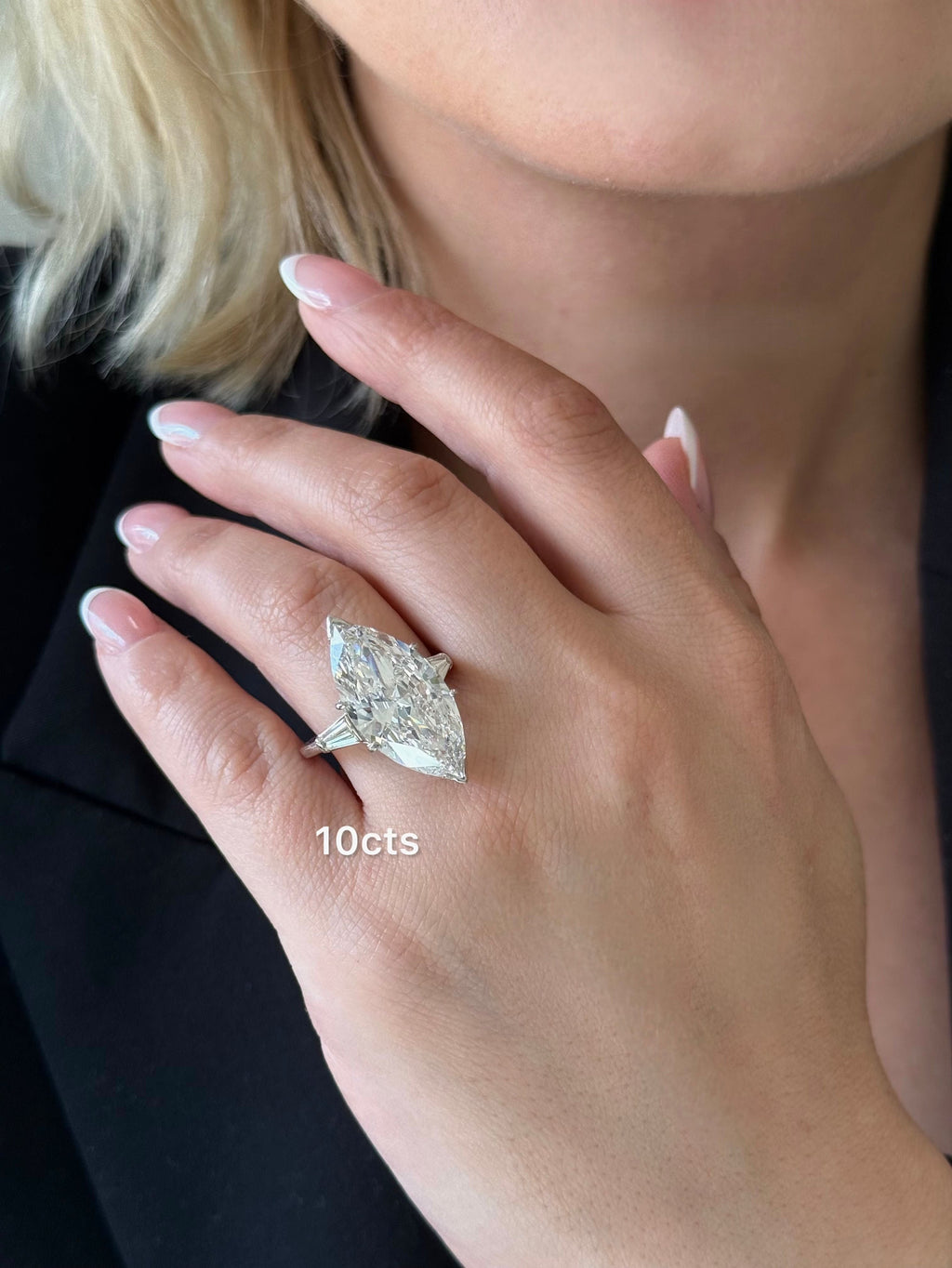 Lab-Grown Marquise Diamond Ring with Baguettes, 18K Gold