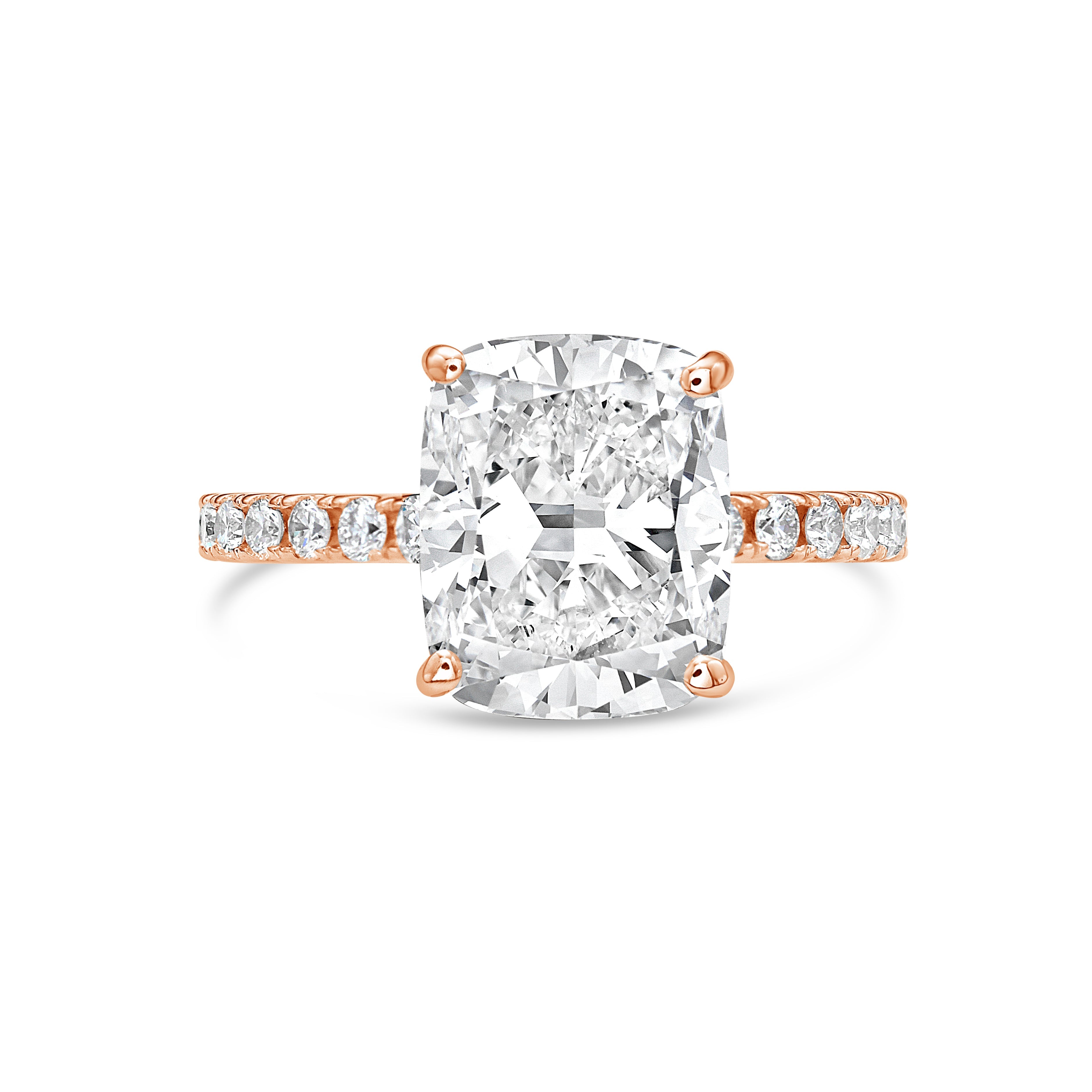Lab-Grown Cushion Cut Diamond Pavé Engagement Ring, 18K Gold