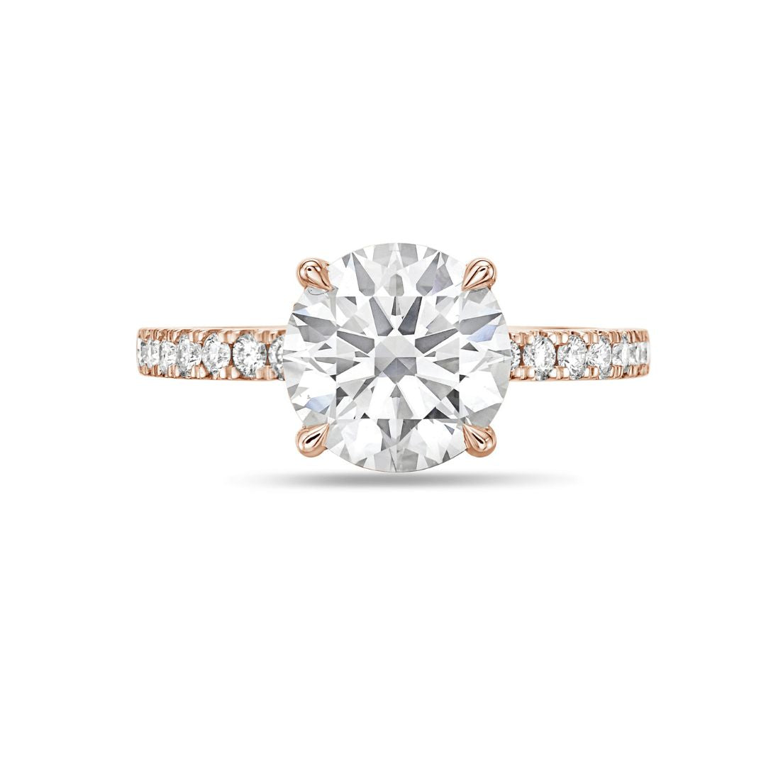 Lab-Grown Round Pave Diamond Engagement Ring, 18K Gold