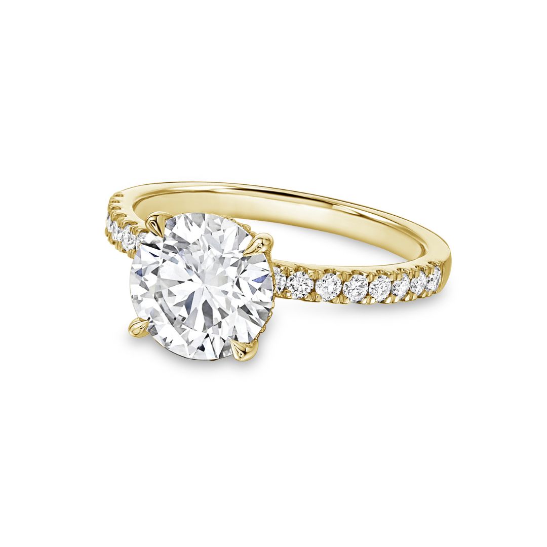 Lab-Grown Round Pave Diamond Engagement Ring, 18K Gold