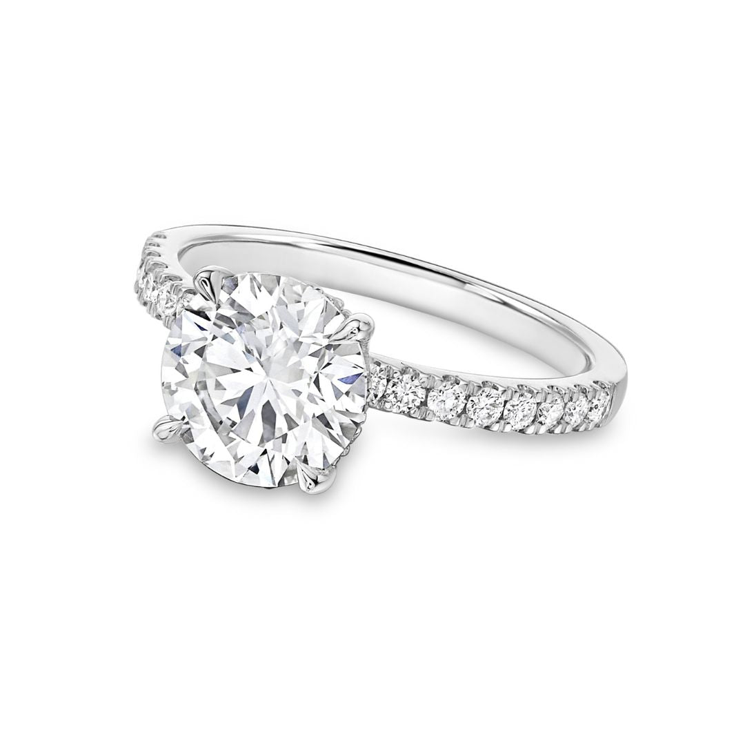 Lab-Grown Round Pave Diamond Engagement Ring, 18K Gold