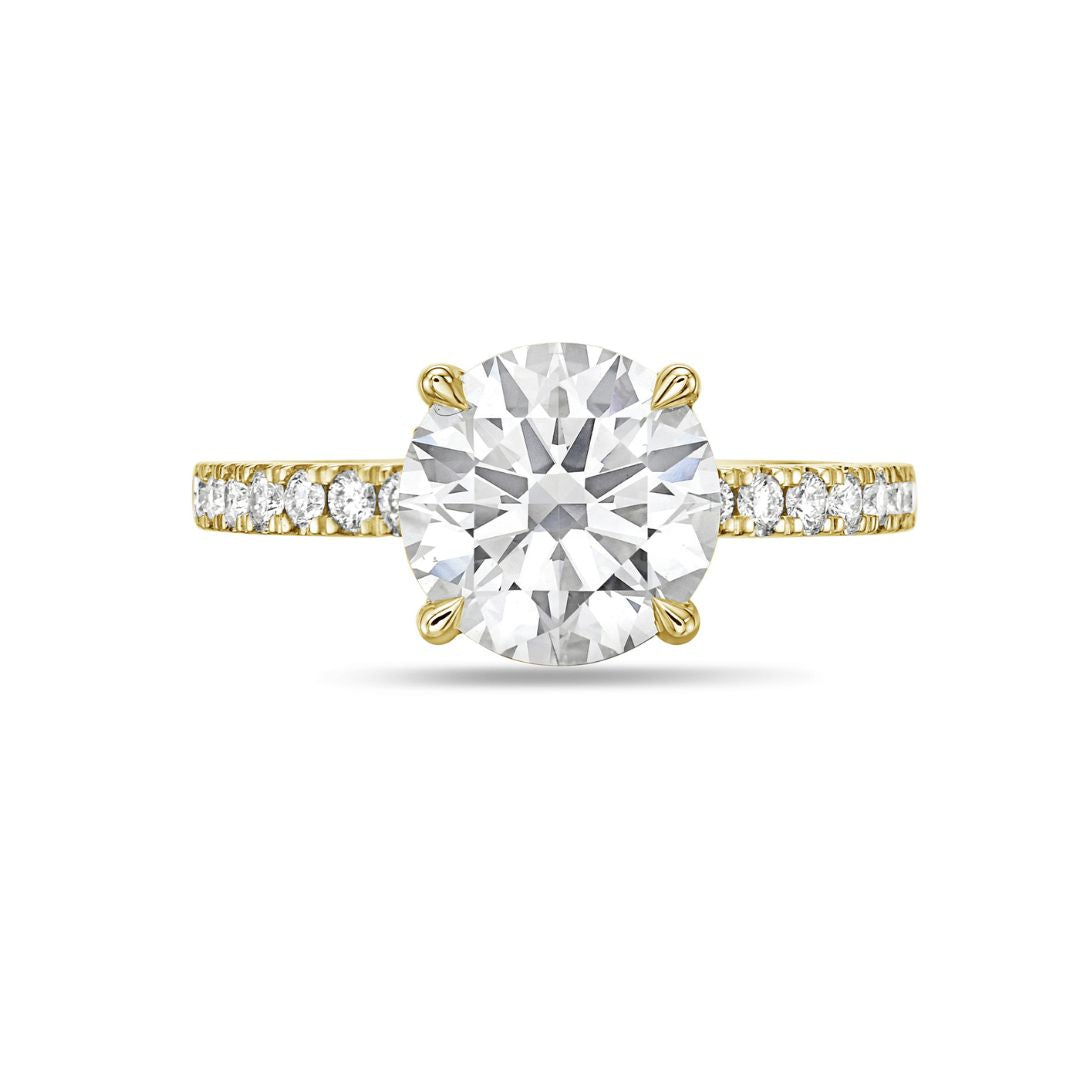 Lab-Grown Round Pave Diamond Engagement Ring, 18K Gold