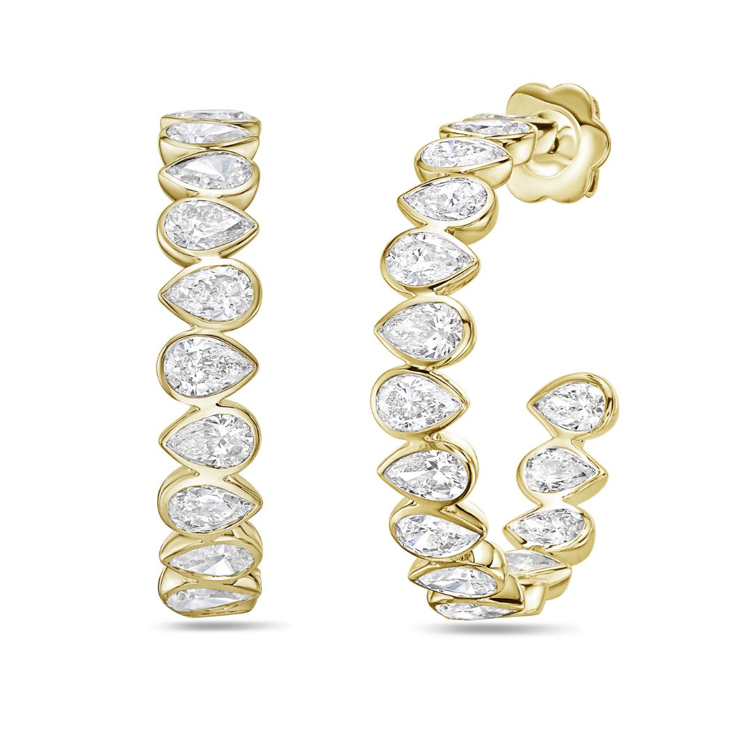 Lab Grown Pear Diamond Bezel Hoop Earrings