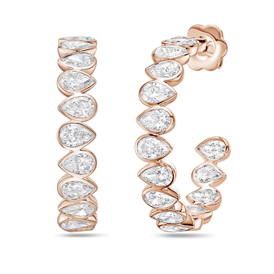 Lab Grown Pear Diamond Bezel Hoop Earrings