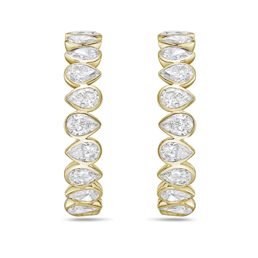 Lab Grown Pear Diamond Bezel Hoop Earrings