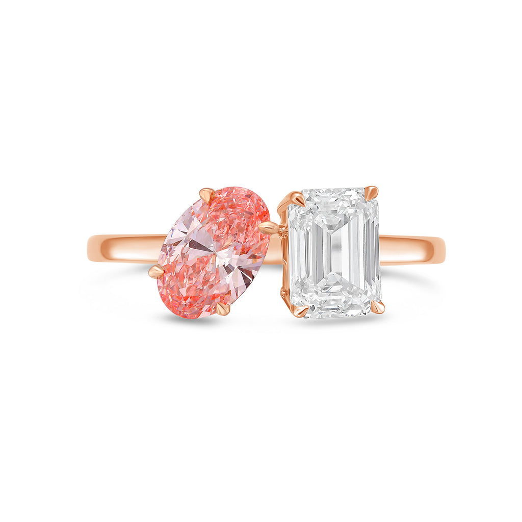 Lab-Grown Pink Oval & Emerald Diamond Fashion Ring