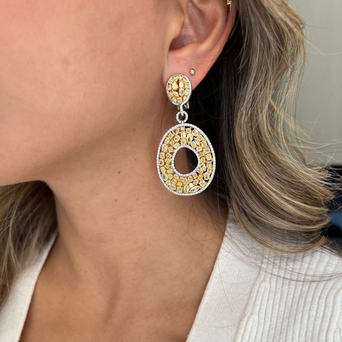 Yellow Rose Cut Diamond Circle Drop Earrings