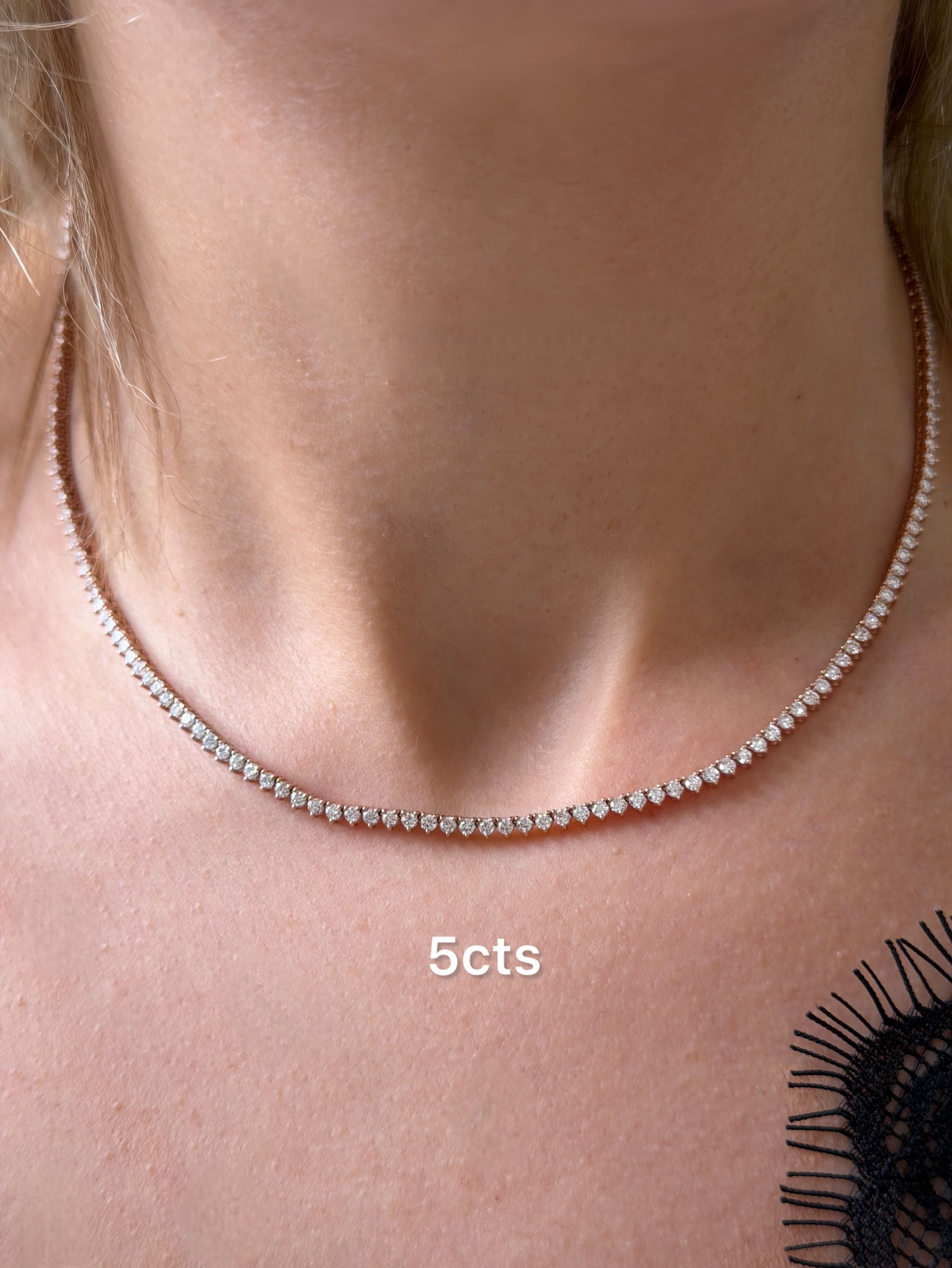 Lab-Grown Round Diamond Tennis Necklace, 3-Prong