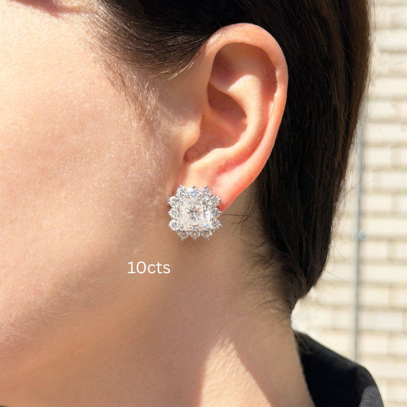 Lab-Grown Radiant Diamond Halo Earrings
