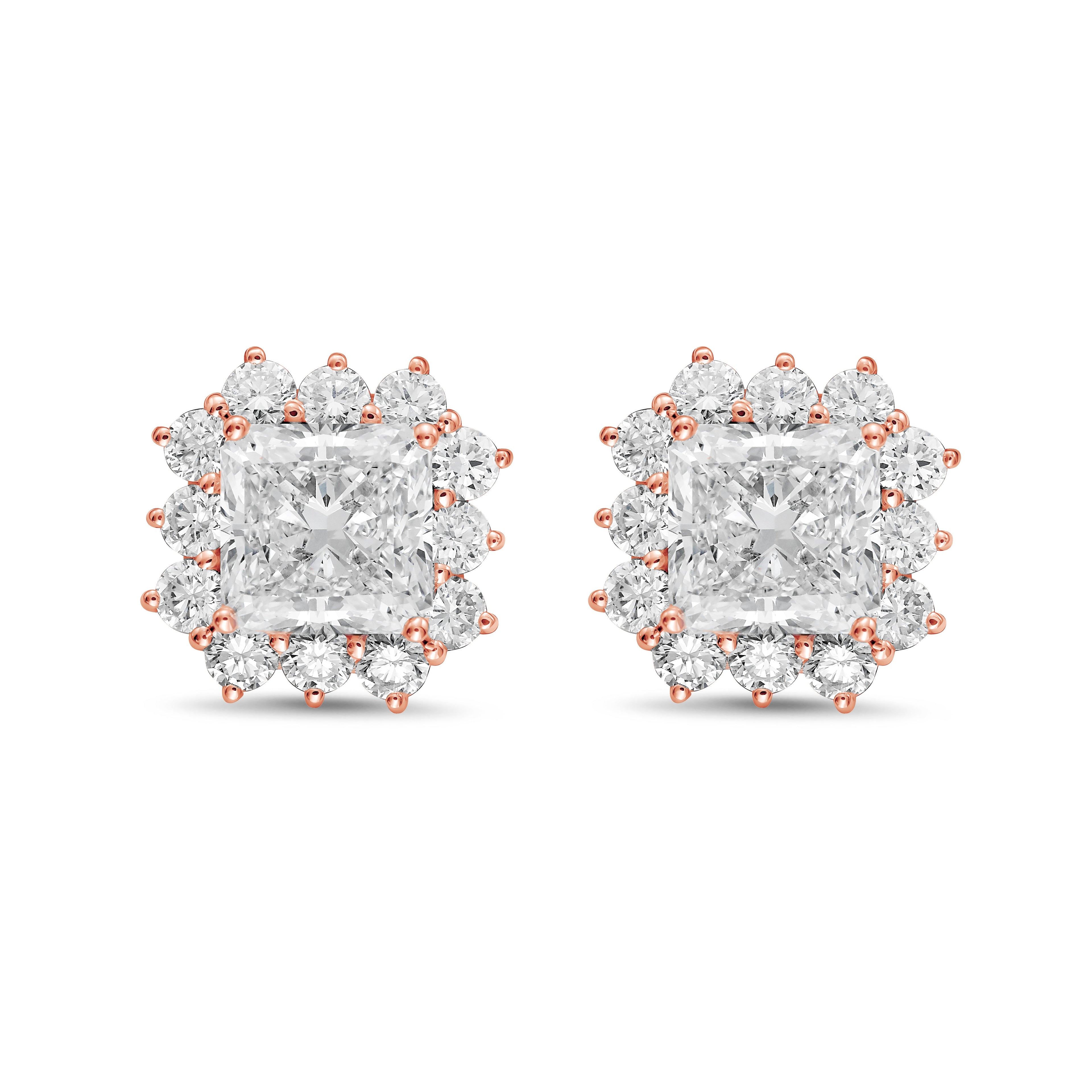 Lab-Grown Radiant Diamond Halo Earrings, 14K Gold