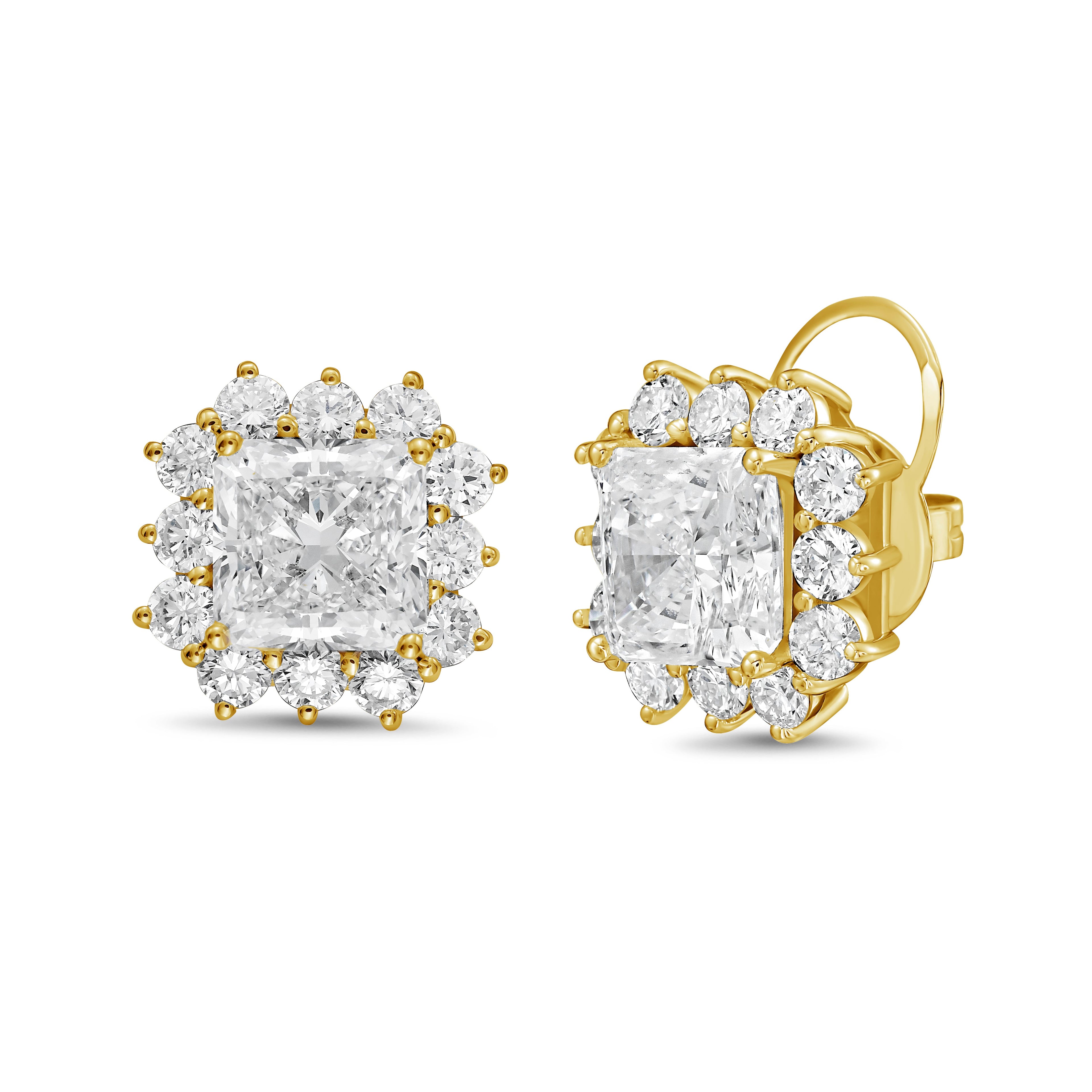 Lab-Grown Radiant Diamond Halo Earrings, 14K Gold