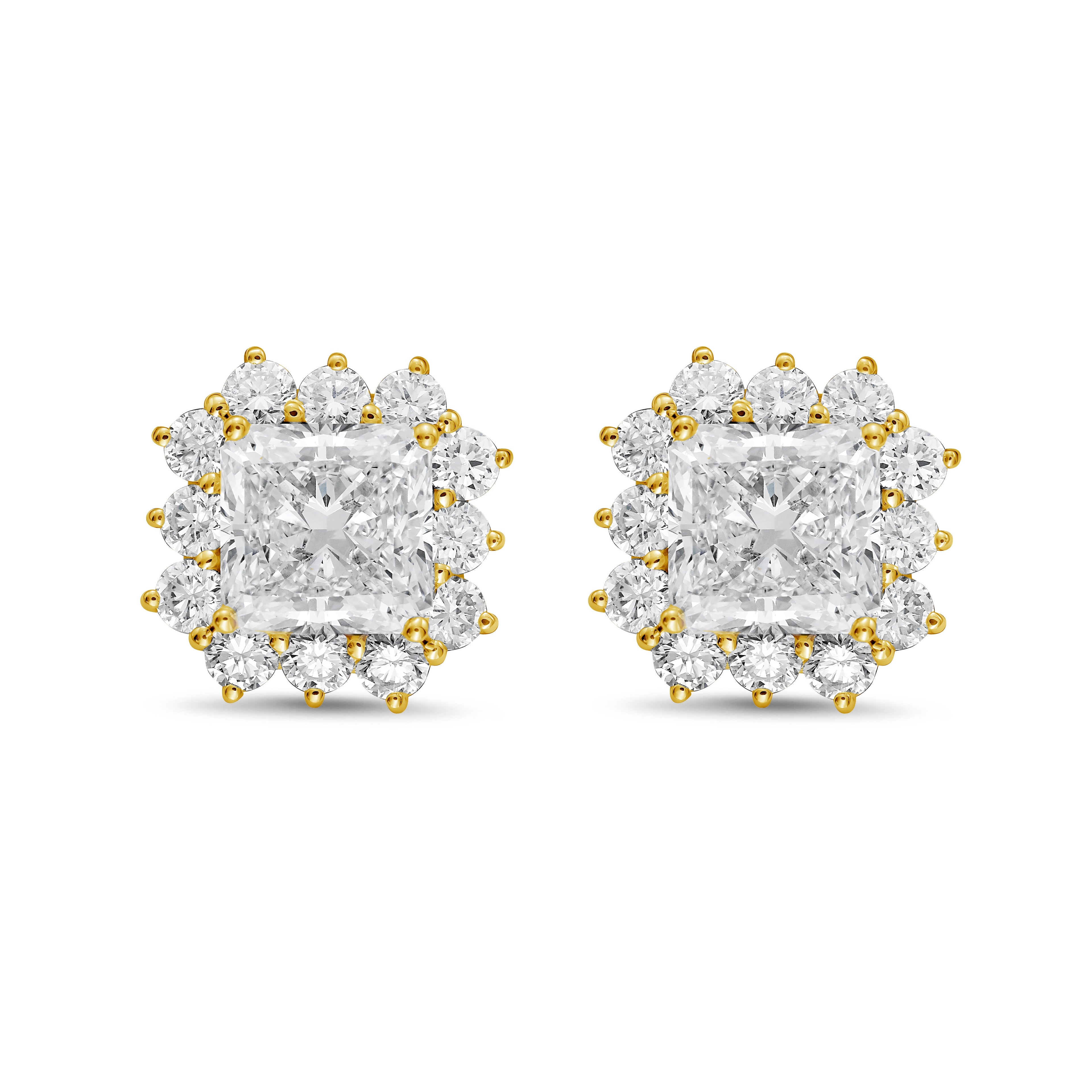 Lab-Grown Radiant Diamond Halo Earrings, 14K Gold