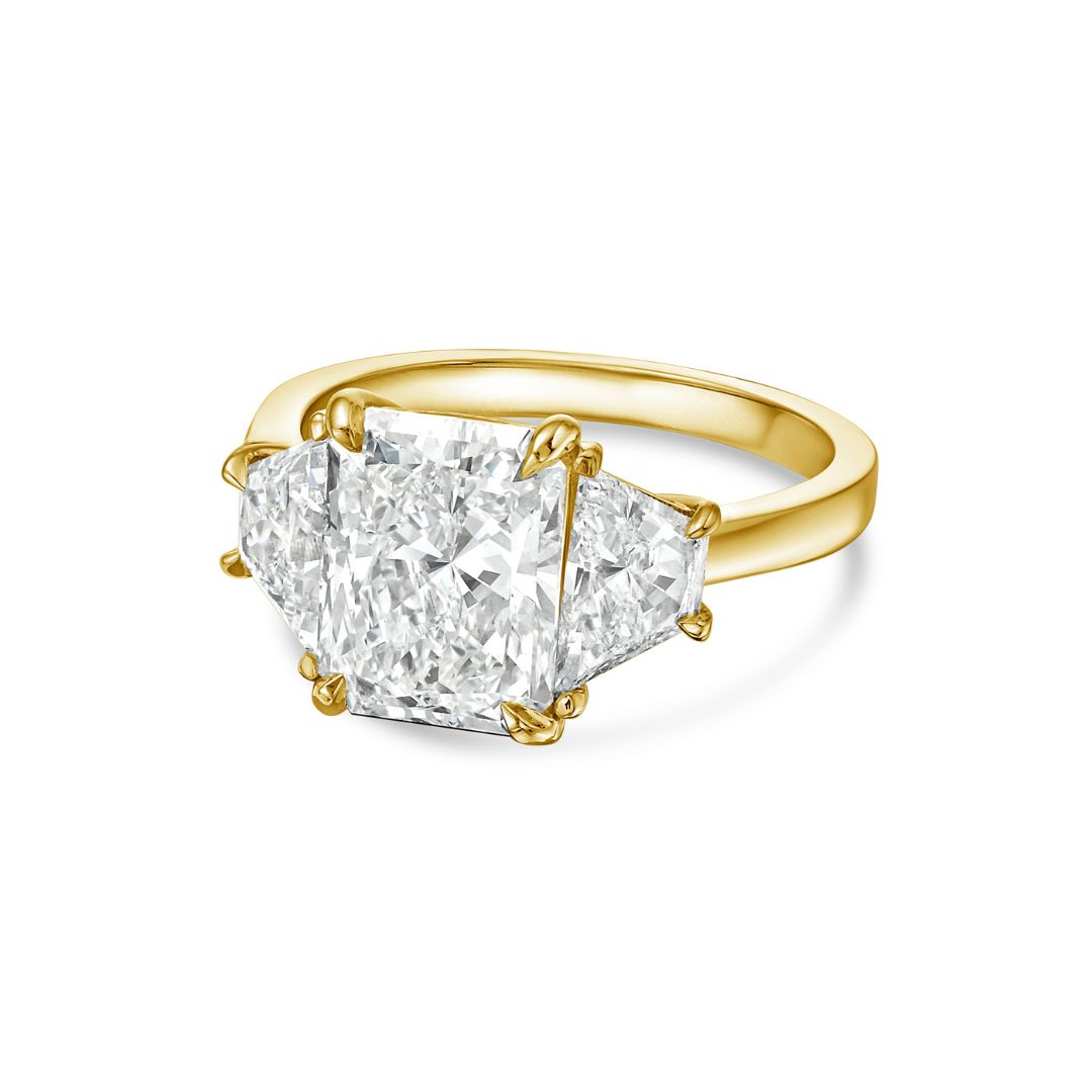 Lab-Grown Radiant Three-Stone Engagement Ring with Trapezoids