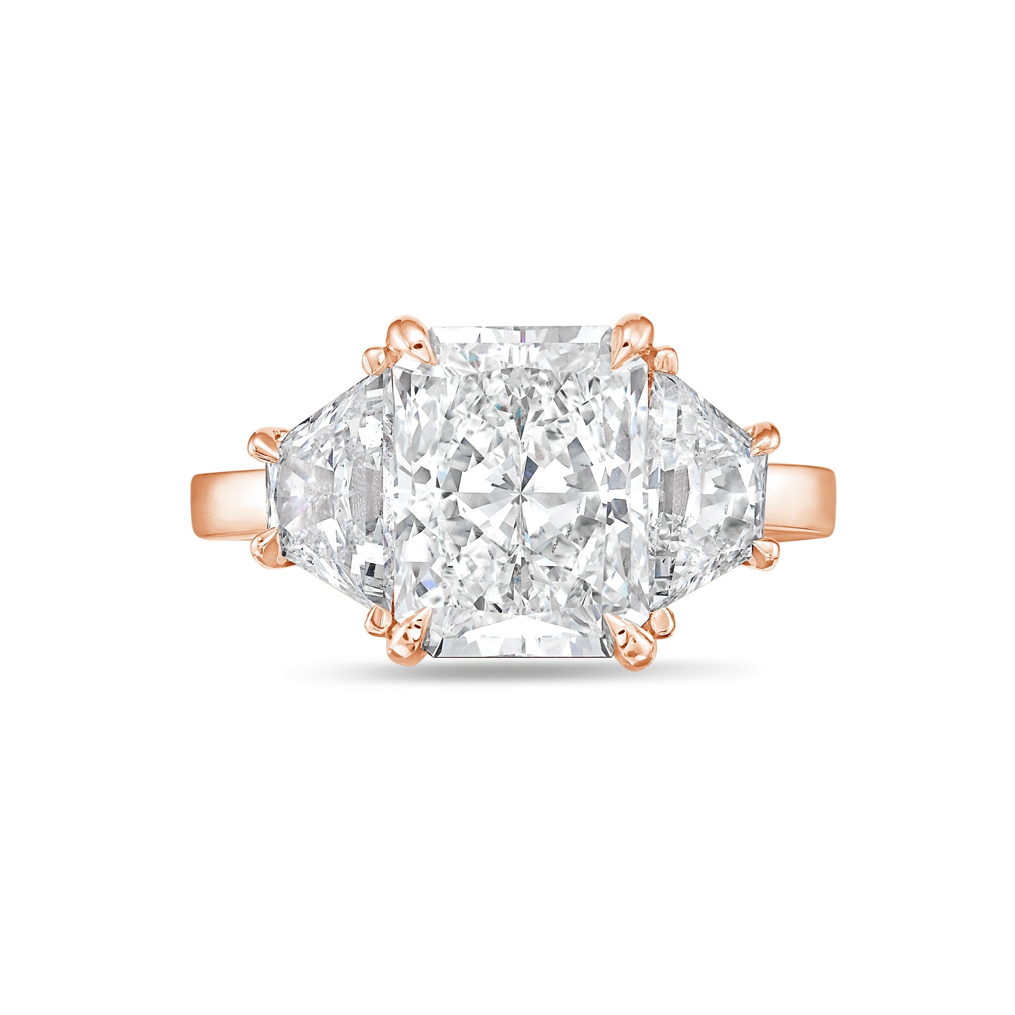 Lab-Grown Radiant Three-Stone Engagement Ring with Trapezoids, 18K Gold