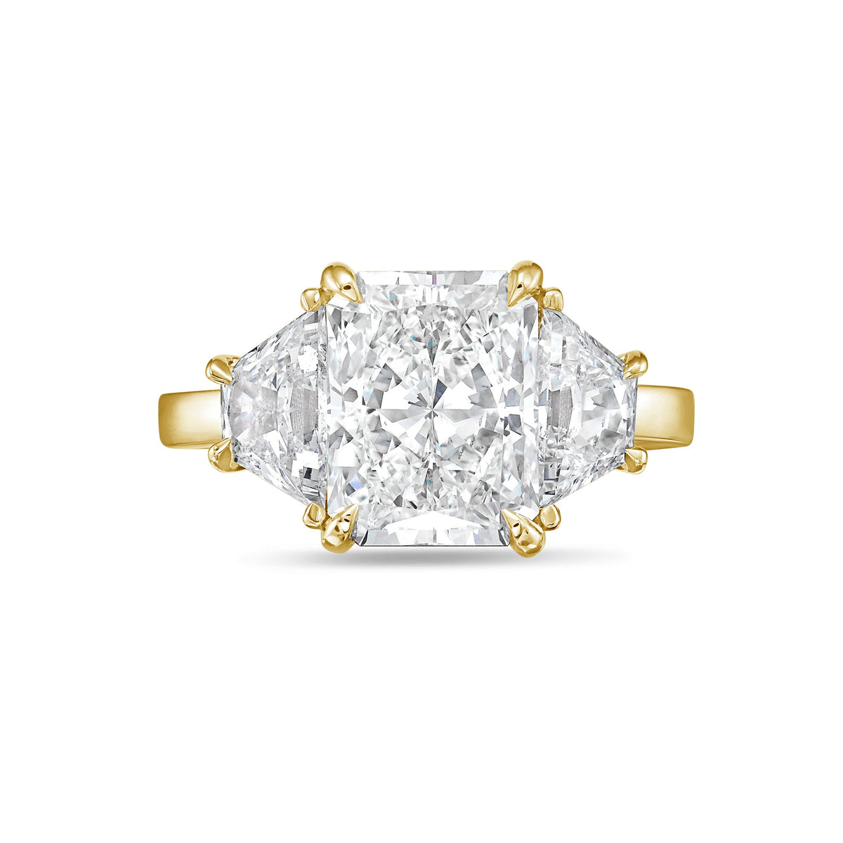 Lab-Grown Radiant Three-Stone Engagement Ring with Trapezoids