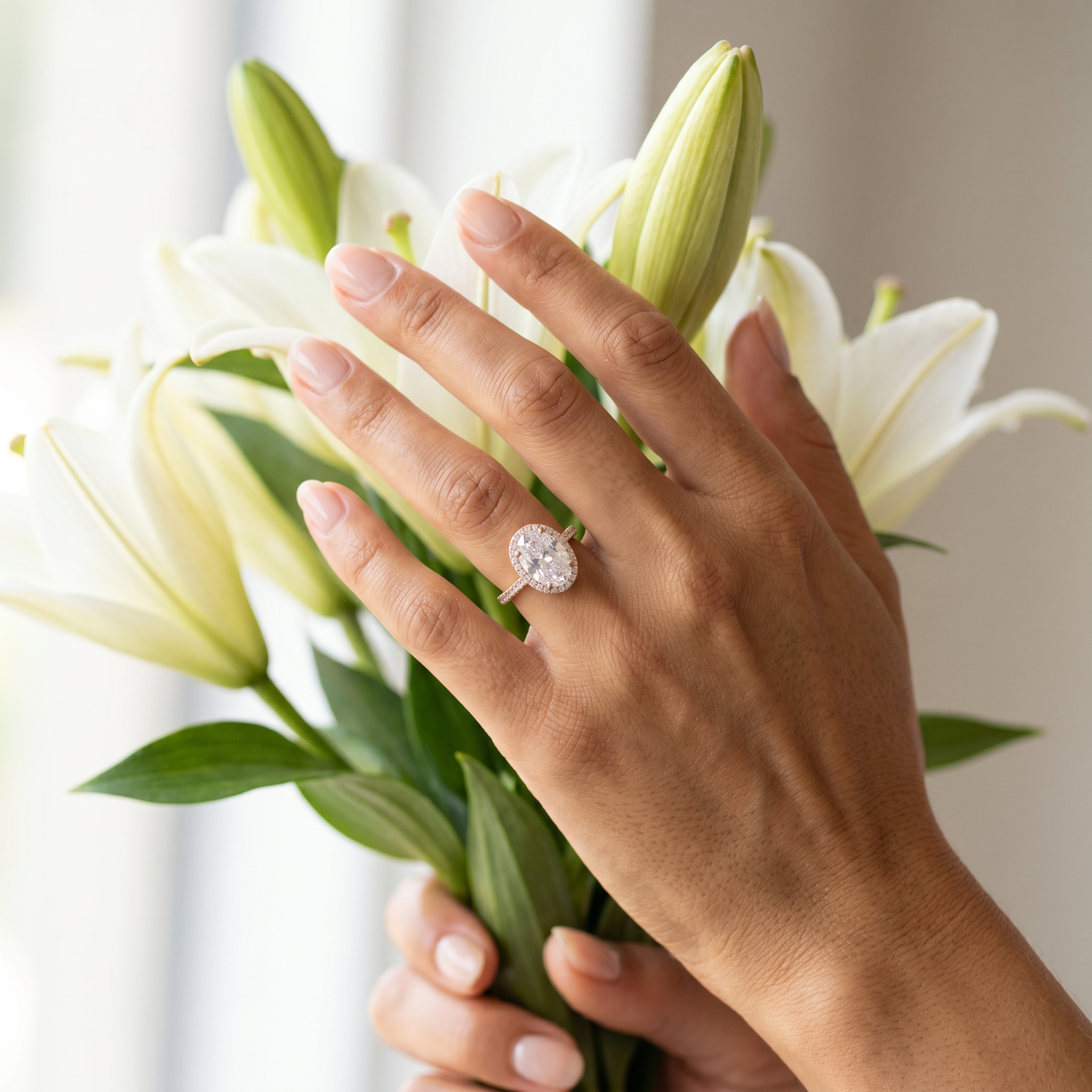 Oval Solitaire Halo Ring by AZ Essentials