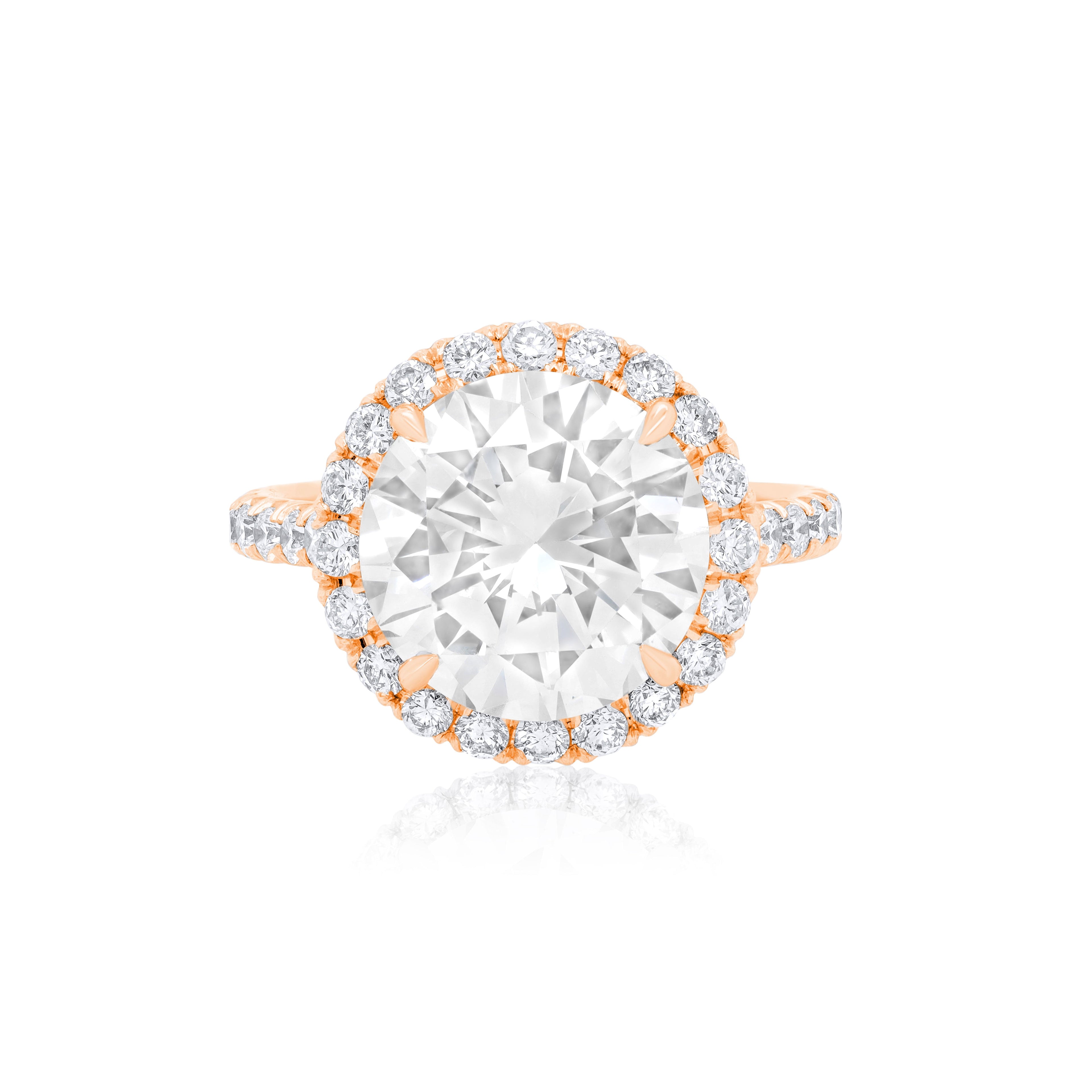 Lab-Grown Round Diamond Pave Halo Ring, 18K Gold