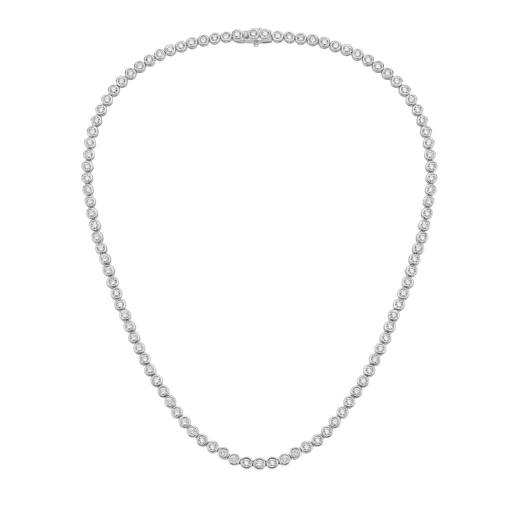 Lab-Grown Round Diamond Bezel Tennis Necklace, 10ct