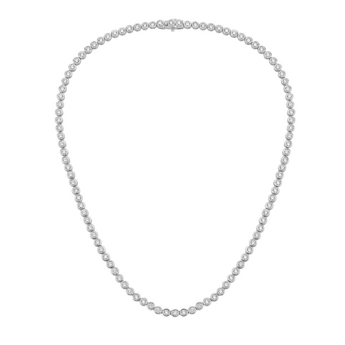 Lab-Grown Round Diamond Bezel Tennis Necklace, 10ct