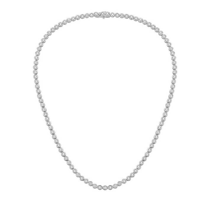 Lab-Grown Round Diamond Bezel Tennis Necklace, 10ct
