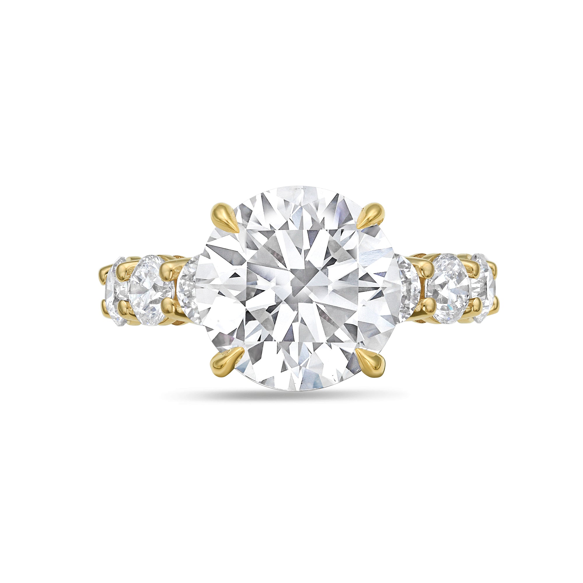 Lab-Grown Round Diamond Engagement Ring with Eternity Shared Prong Band, 18K Gold