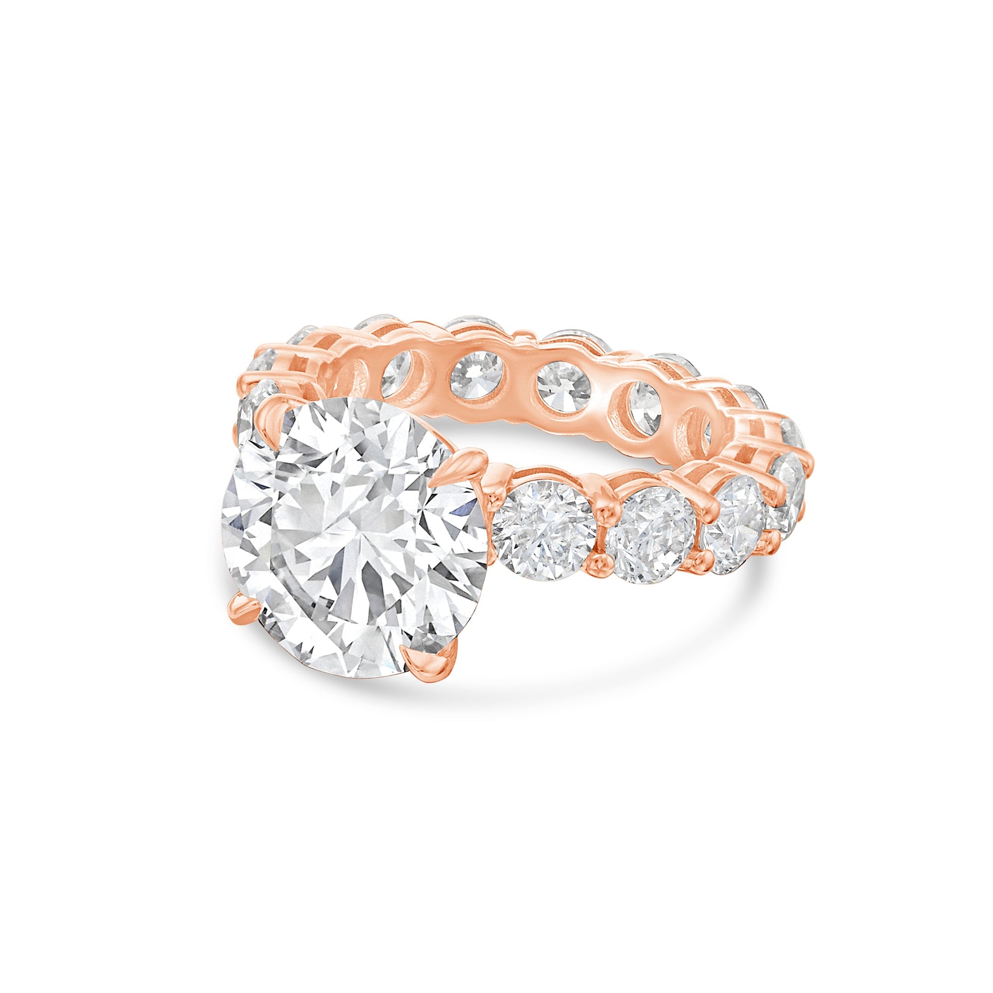 Lab-Grown Round Diamond Engagement Ring with Eternity Shared Prong Band, 18K Gold