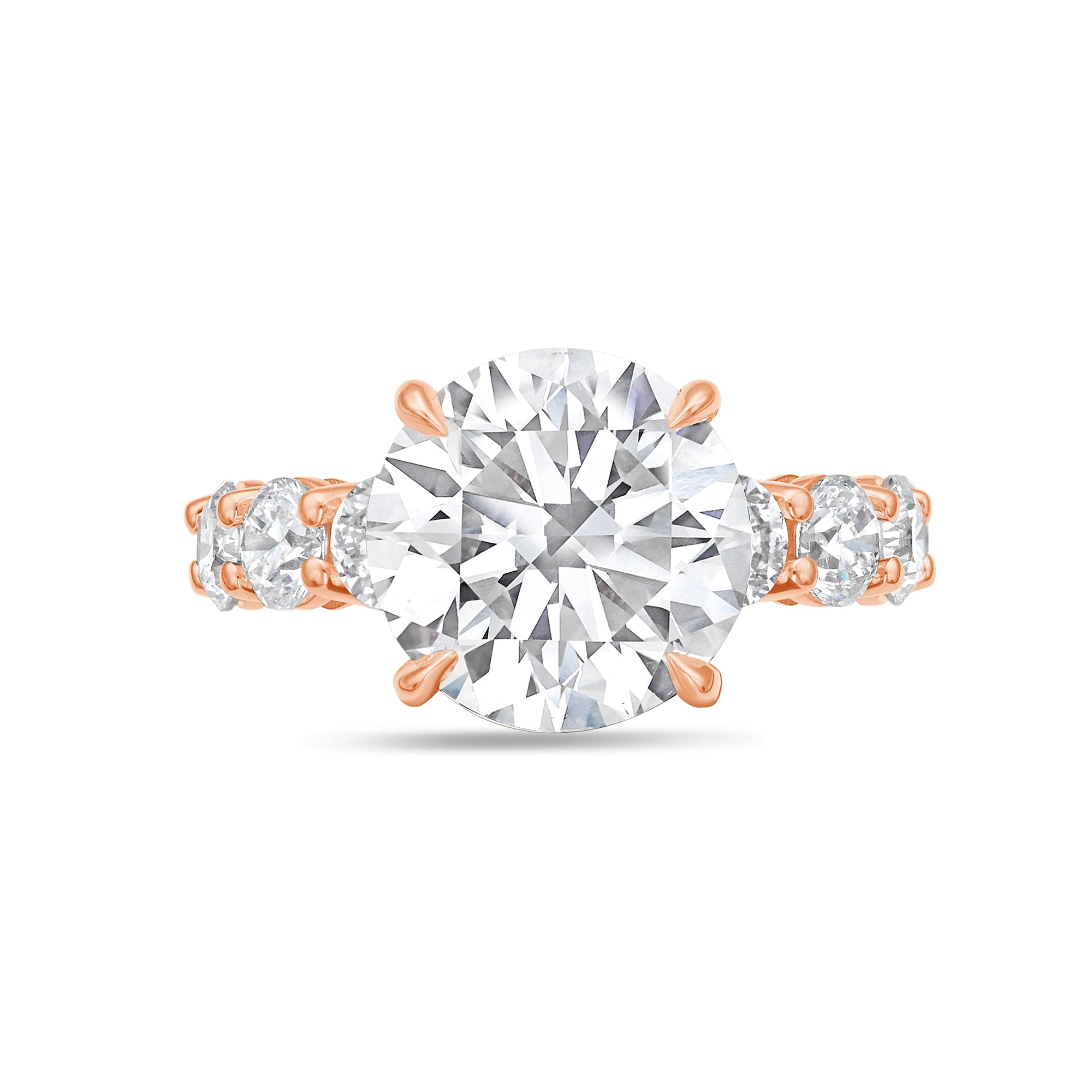 Lab-Grown Round Diamond Engagement Ring with Eternity Shared Prong Band, 18K Gold