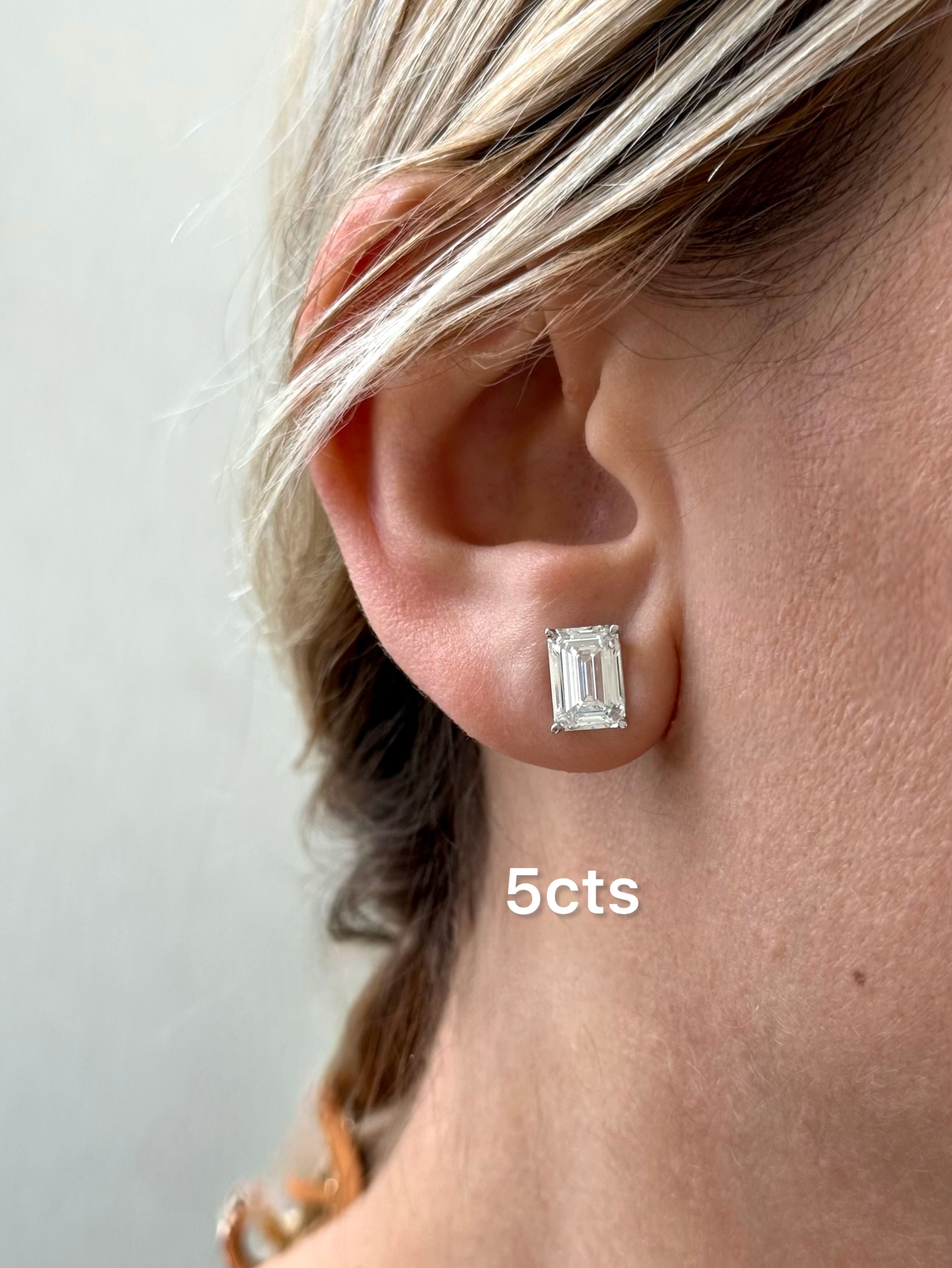 Lab-Grown Emerald Cut Diamond Studs, 14K Gold