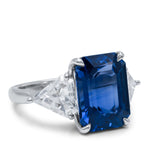 9.85ct Ceylon Sapphire Three-Stone Ring with Triangle Diamonds
