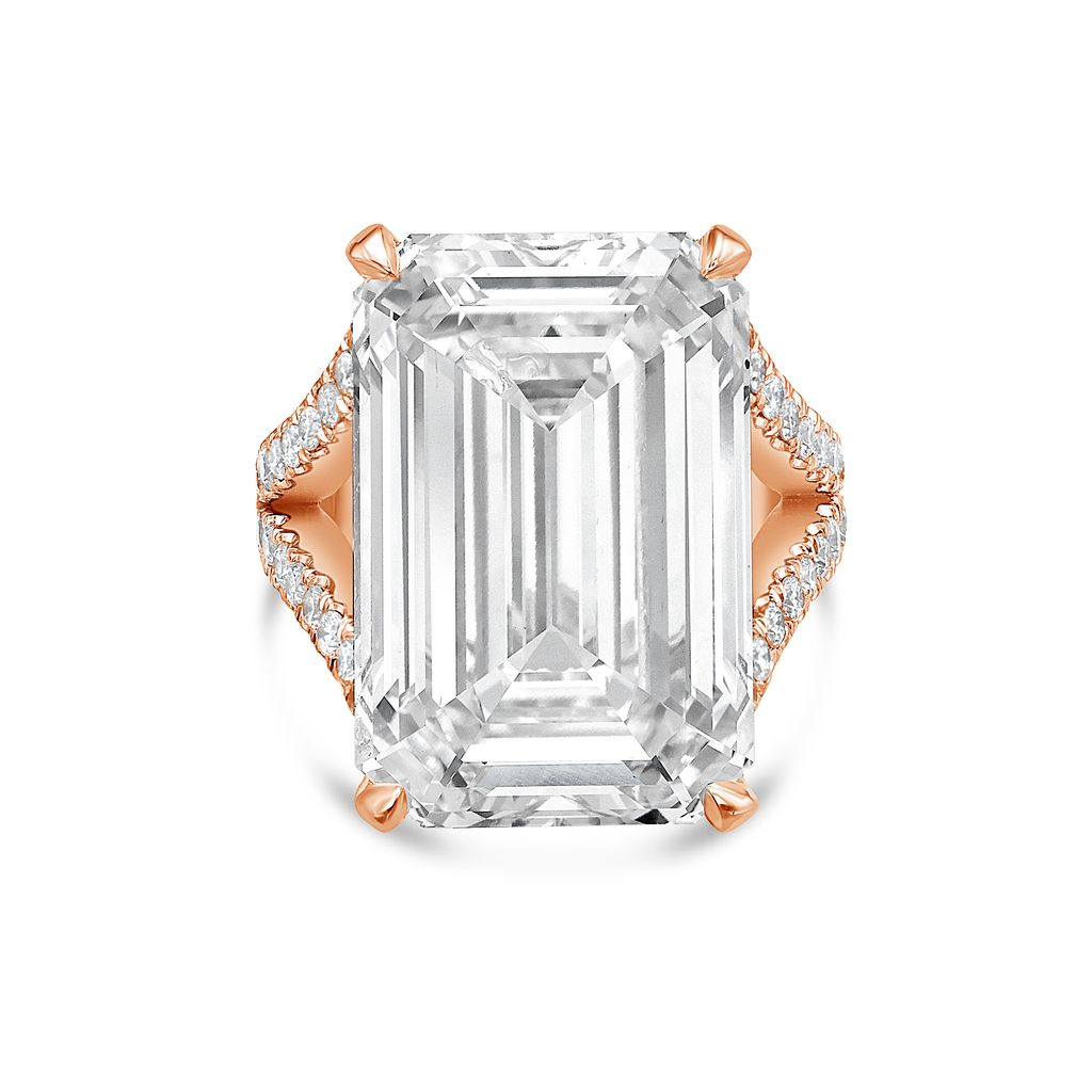 Lab-Grown Emerald Cut Split Shank Engagement Ring, 18K Gold