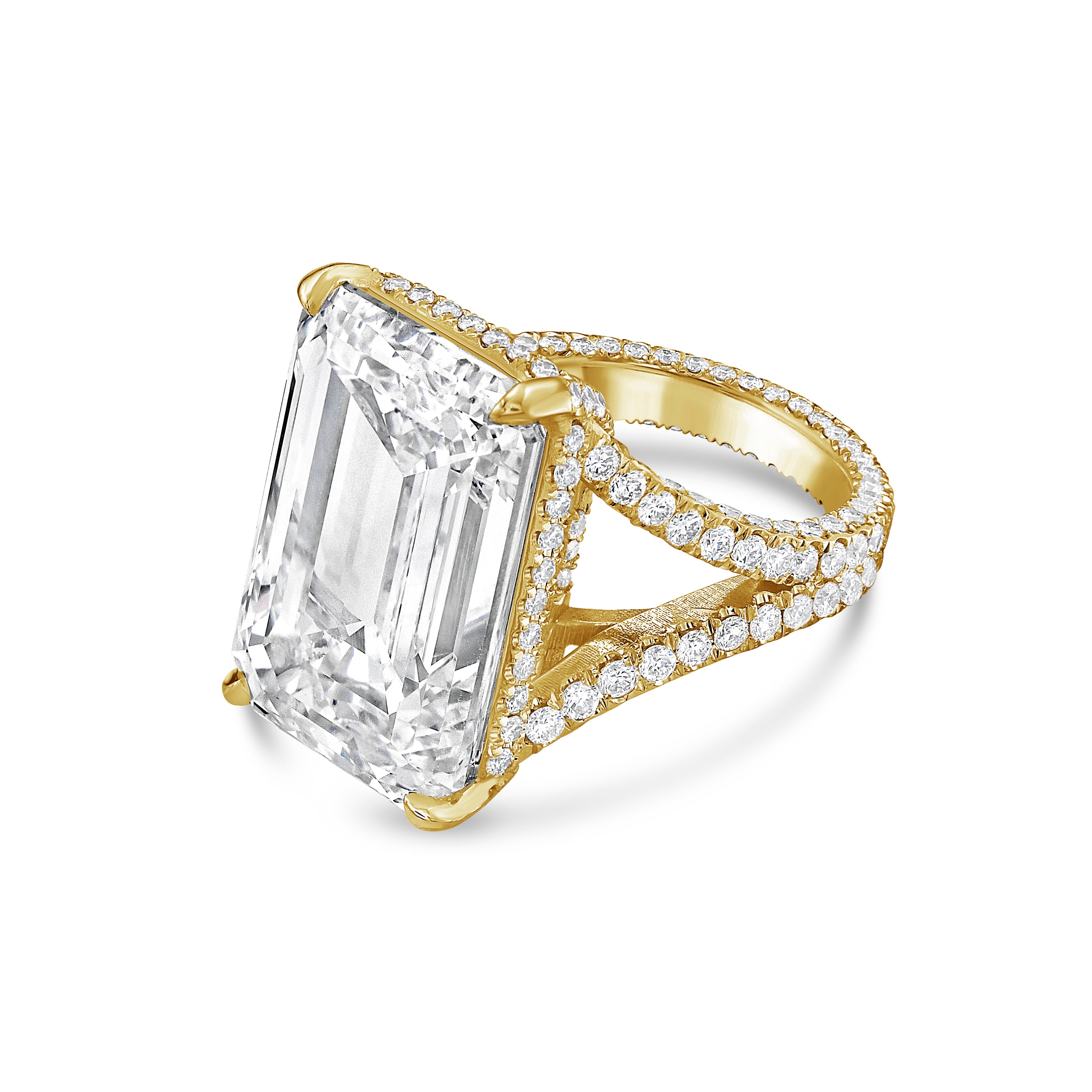 Lab-Grown Emerald Cut Split Shank Engagement Ring, 18K Gold