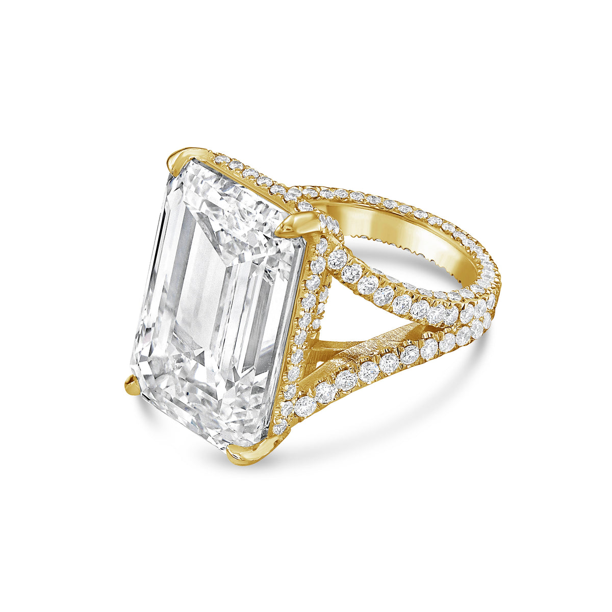 Lab-Grown Emerald Cut Split Shank Engagement Ring