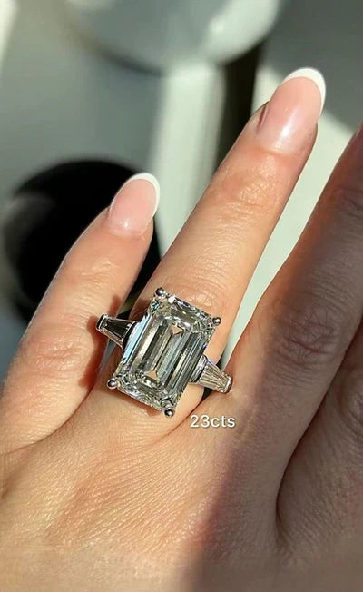 Lab-Grown Emerald-Cut Ring with Baguettes