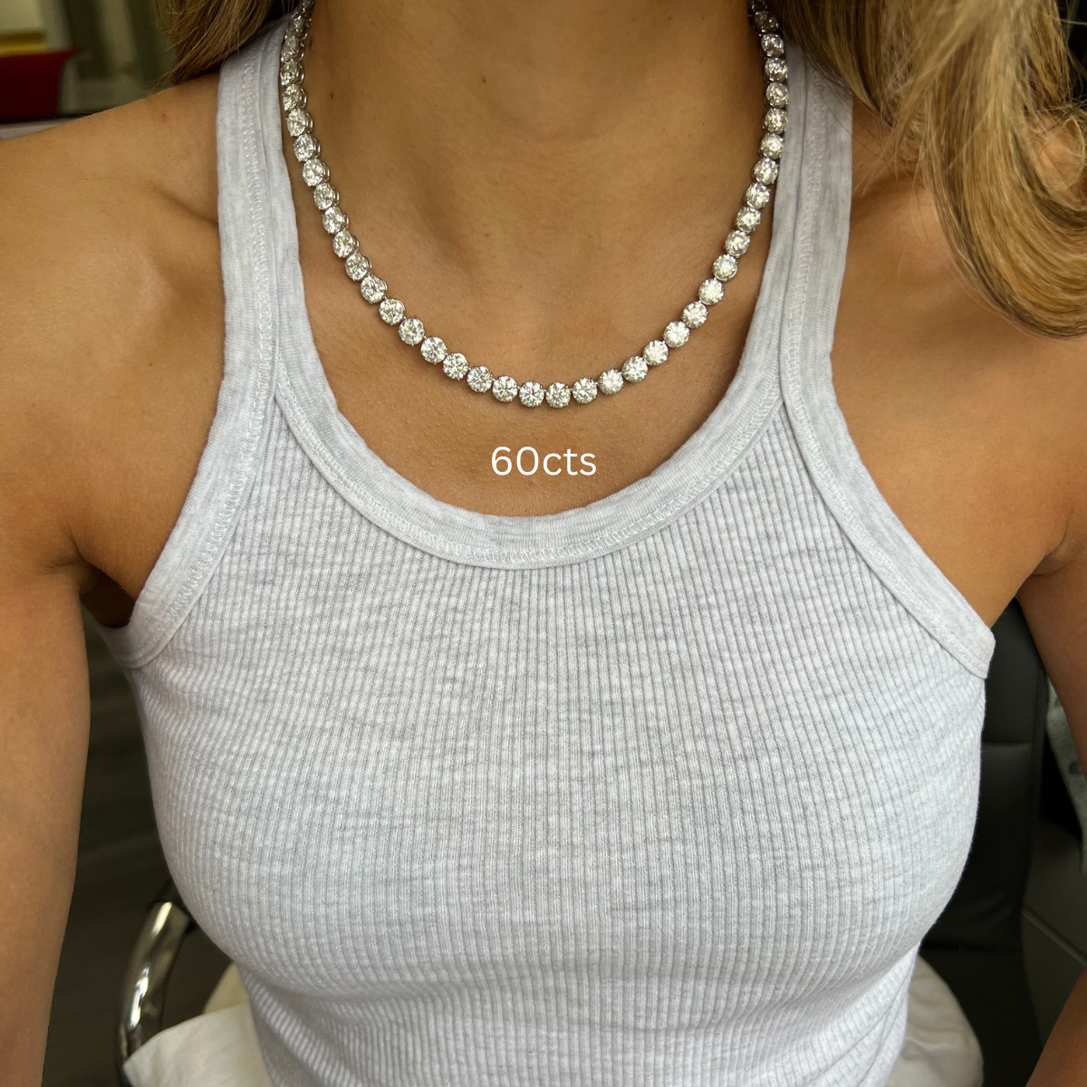 Lab-Grown Round Diamond Tennis Necklace, 4-Prong