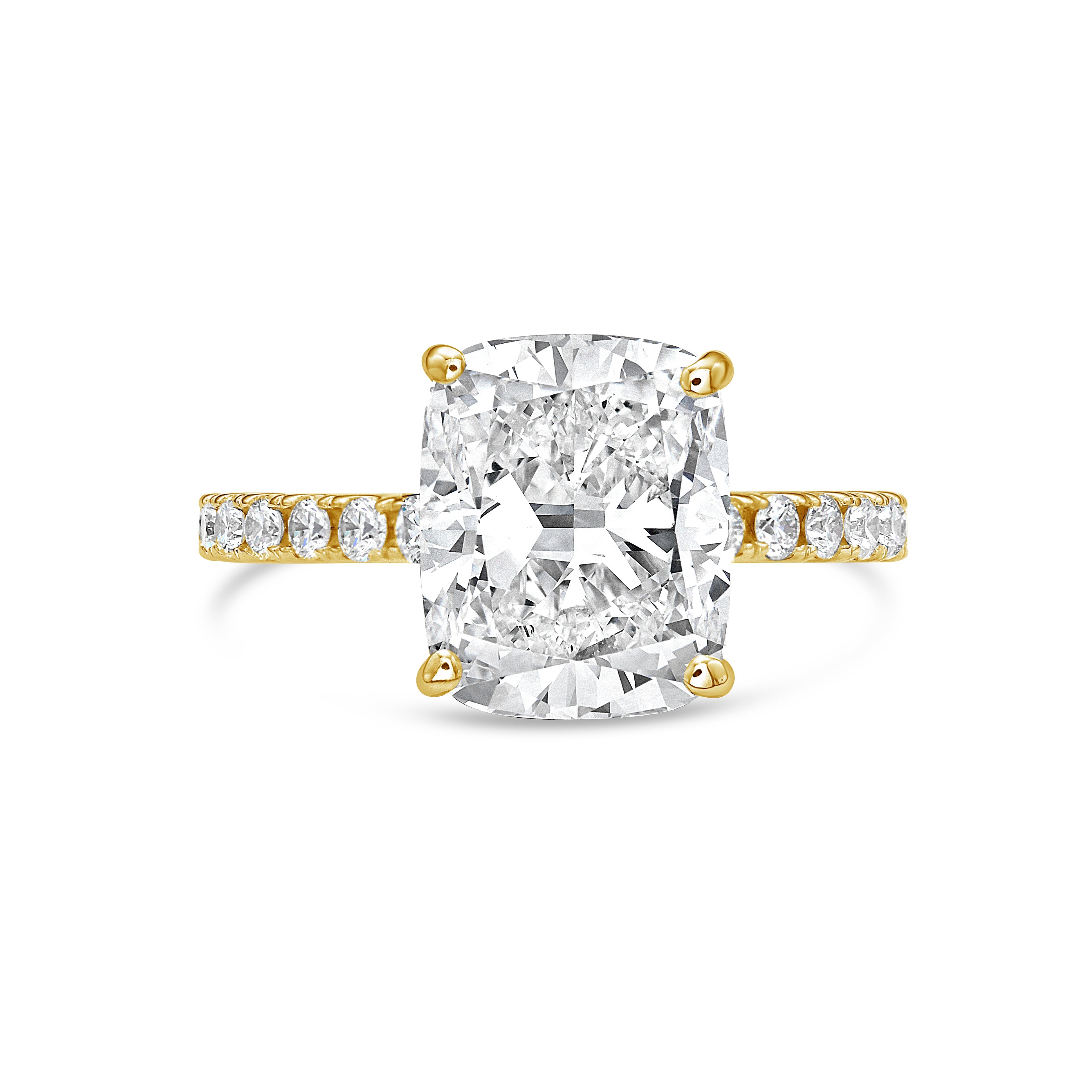 Lab-Grown Cushion Cut Diamond Pavé Engagement Ring, 18K Gold