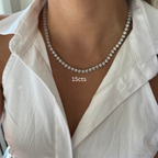 Lab-Grown Round Diamond Tennis Necklace, 3-Prong