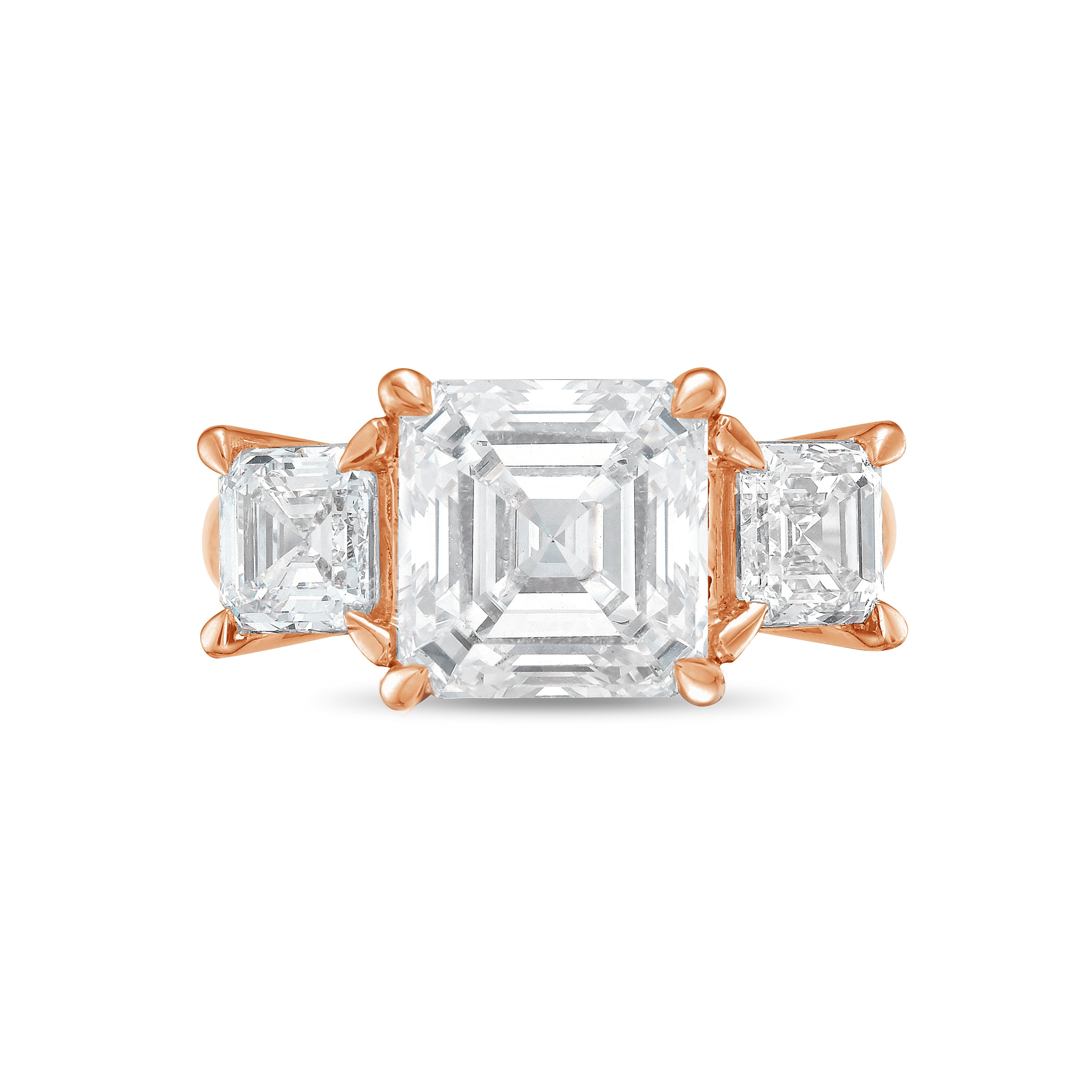 Lab-Grown Three Asscher Diamond Ring, 18K Gold