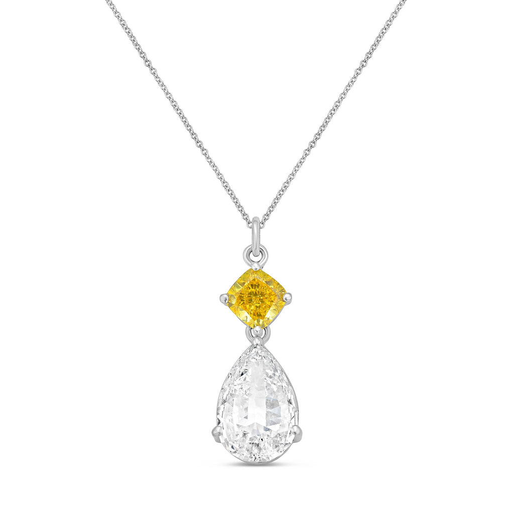 Lab-Grown Yellow & White Diamond Drop Pendant, 14k Gold