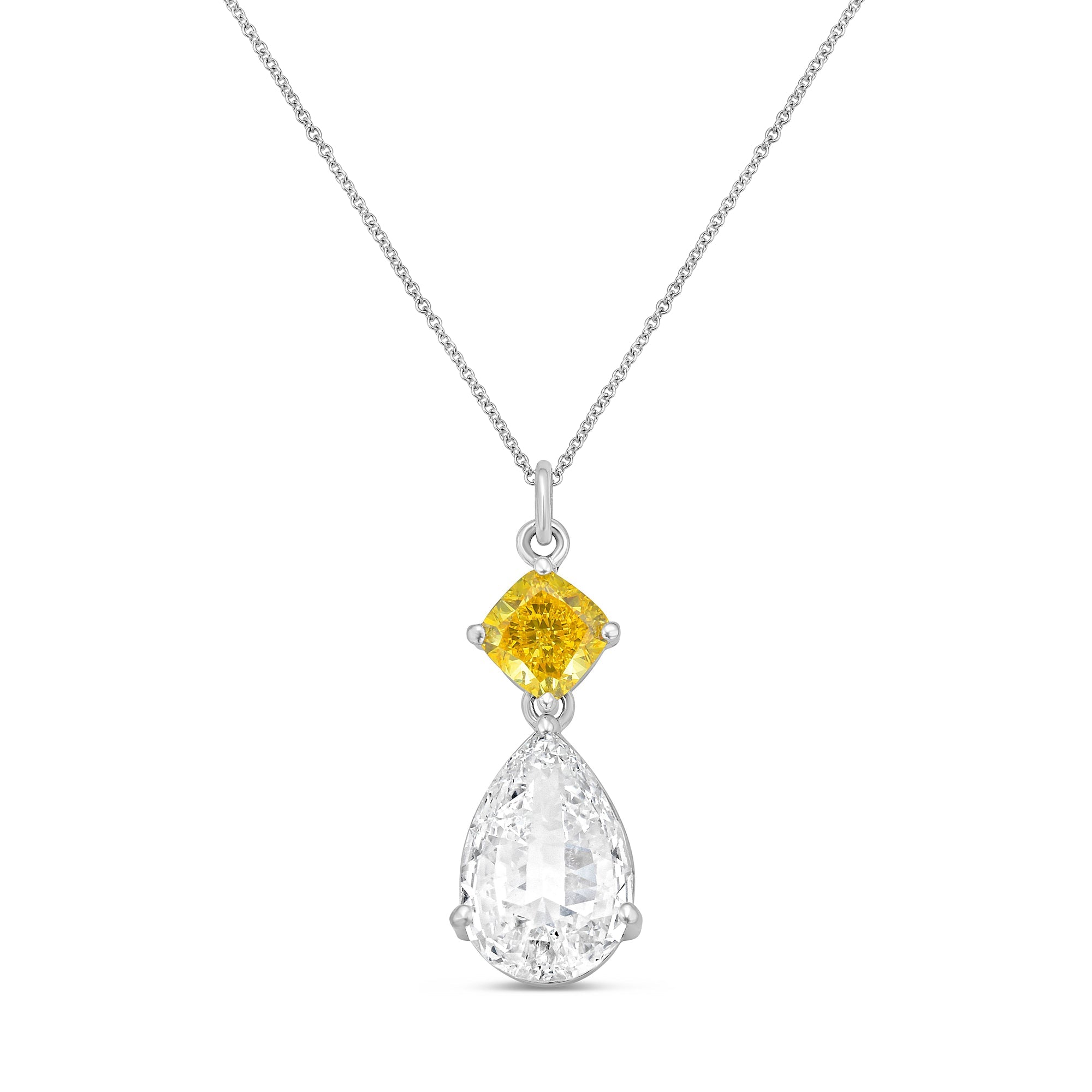 Lab-Grown Yellow & White Diamond Drop Pendant, 14k Gold